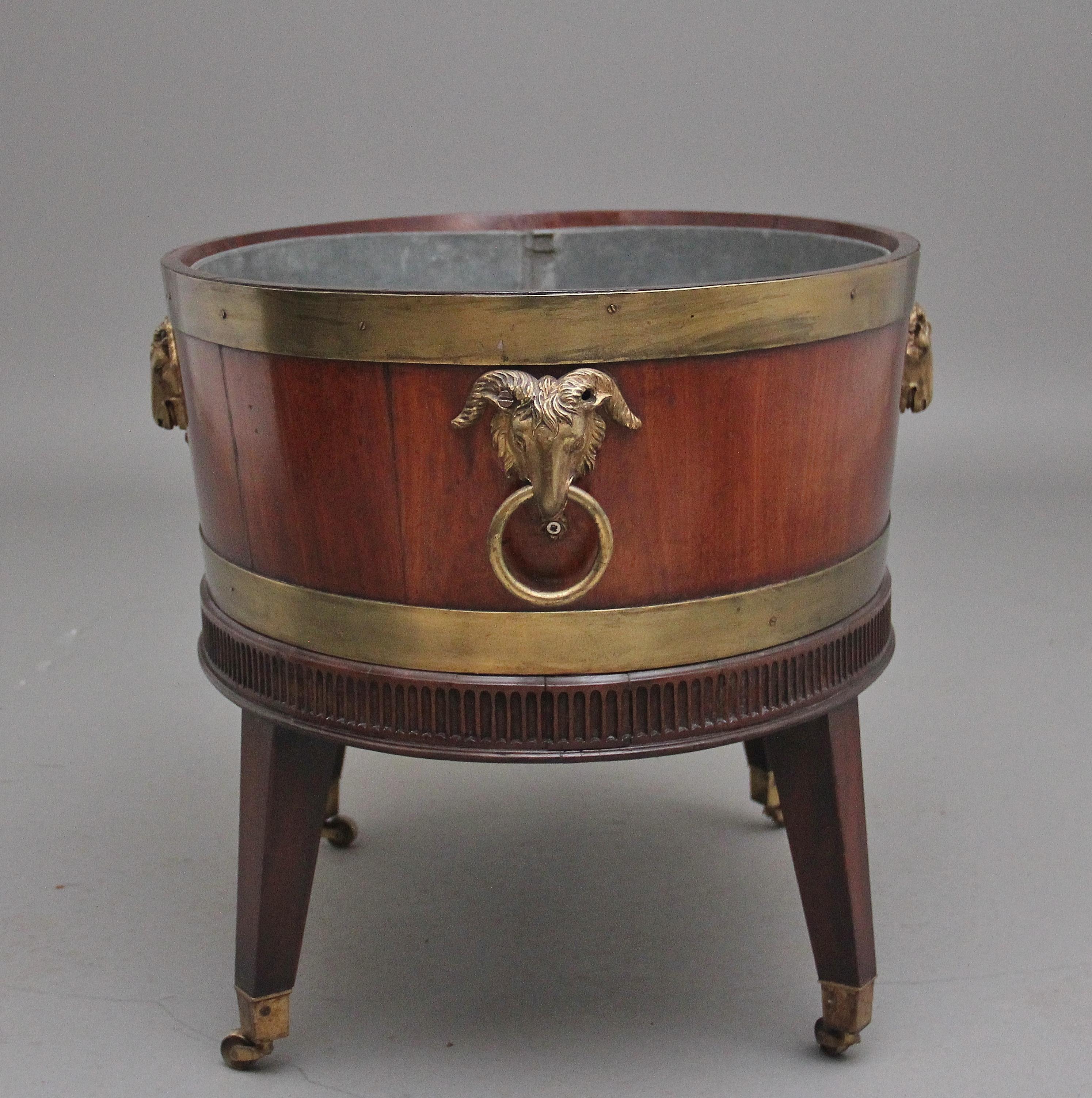 British Highly Decorative Early 19th Century Mahogany and Brass Bound Wine Cooler For Sale