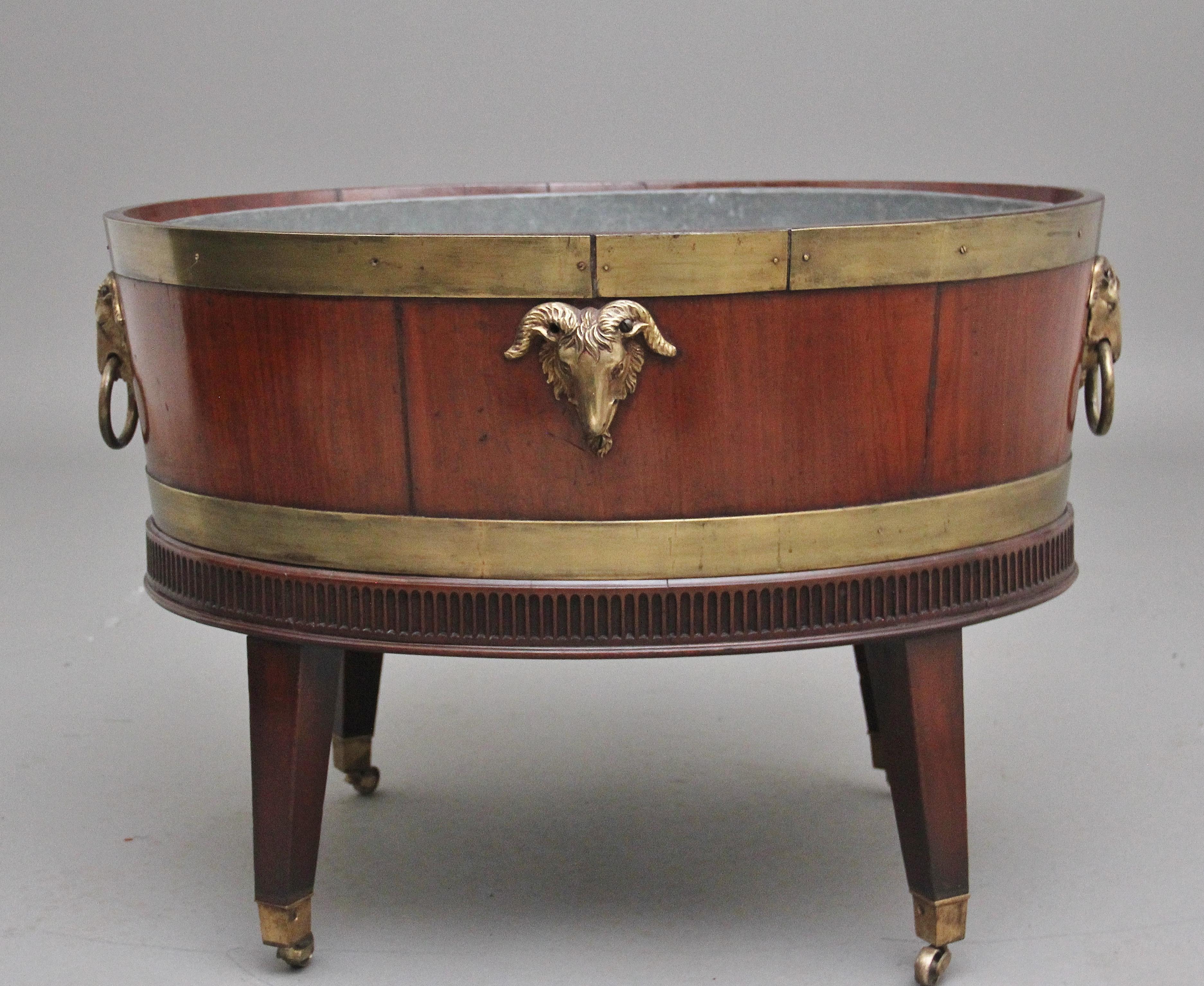 Highly Decorative Early 19th Century Mahogany and Brass Bound Wine Cooler For Sale 1