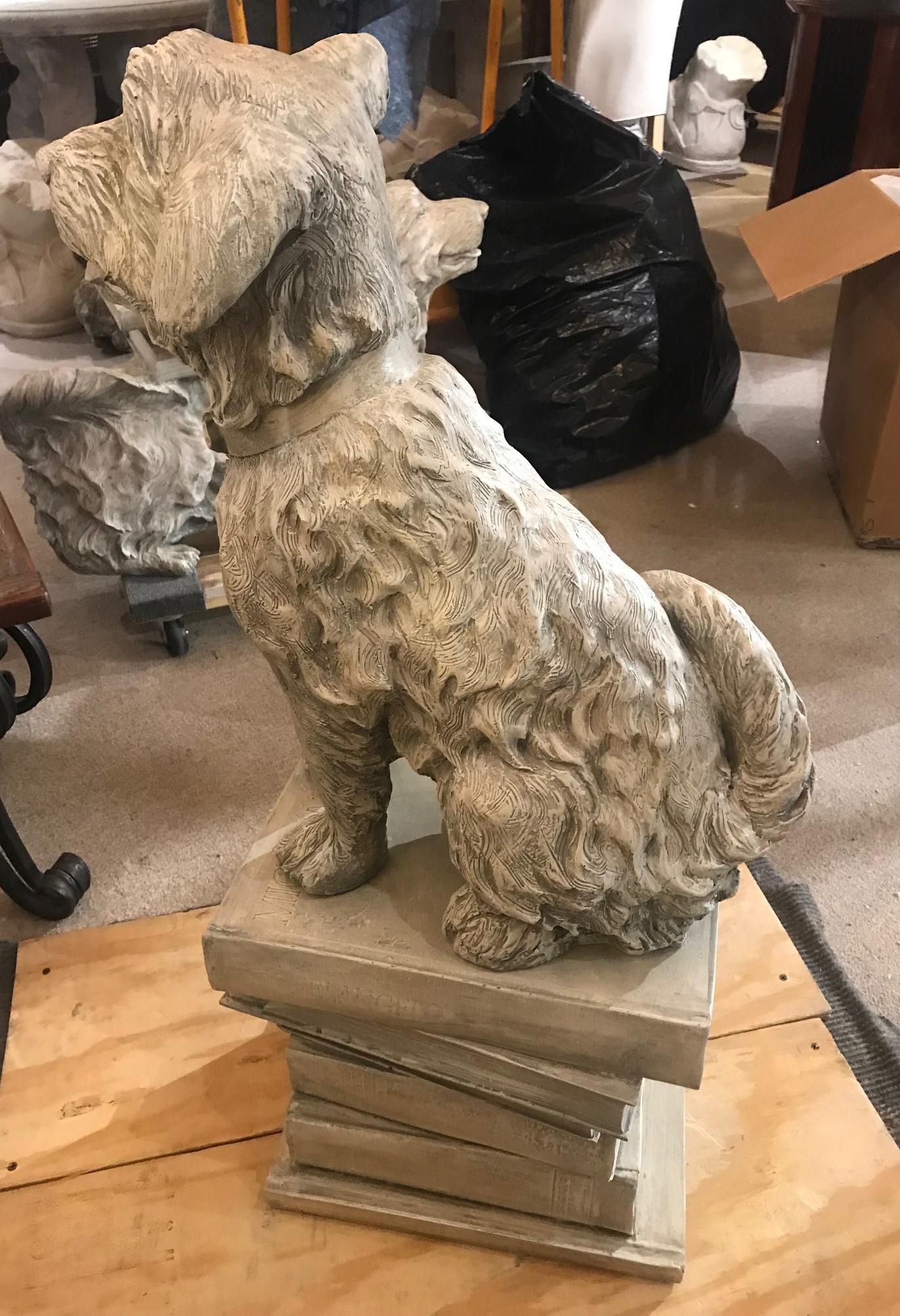 Highly Decorative Full Size Sculpture of a Dog Sitting on Books For Sale 7