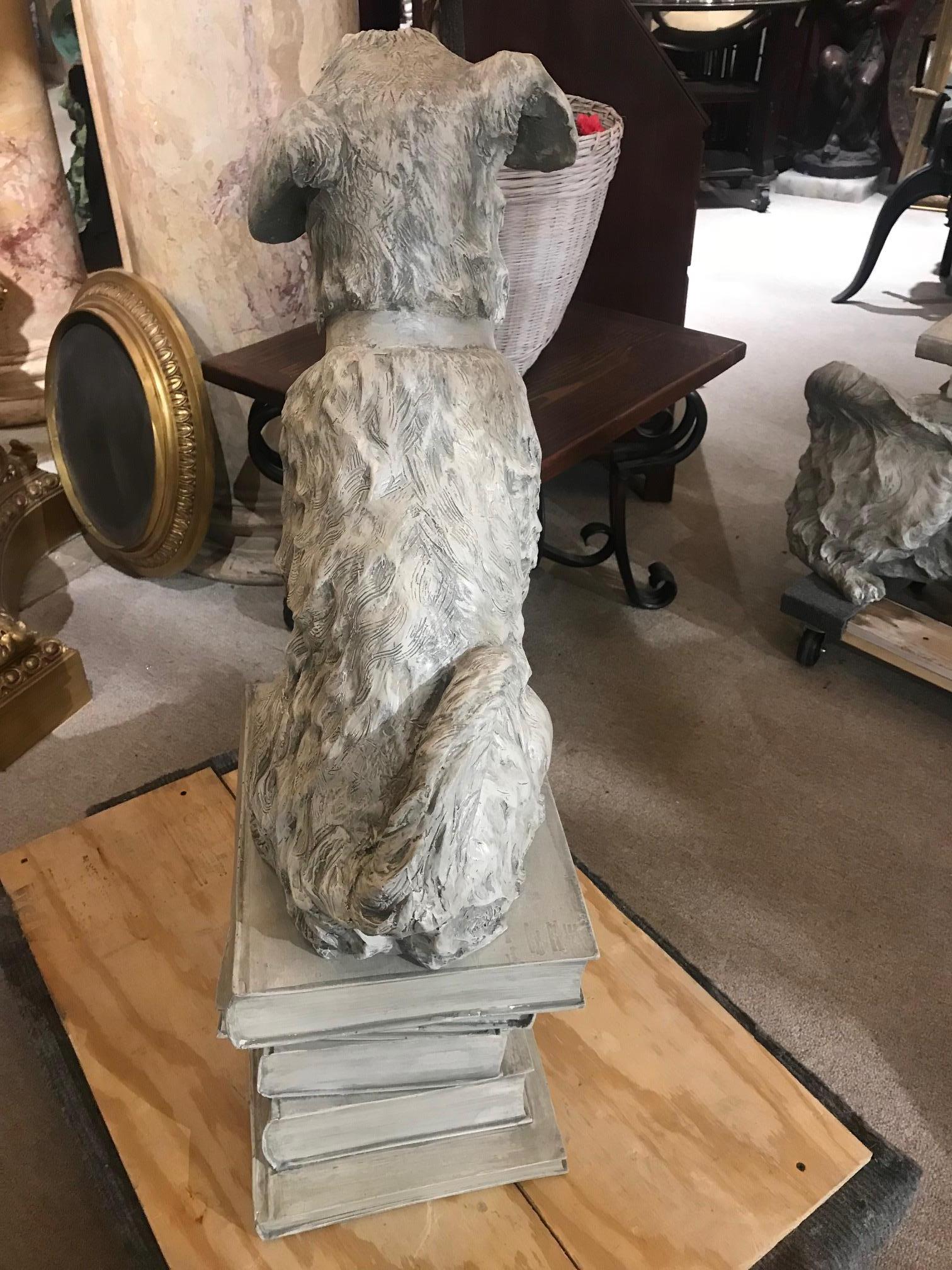 Highly Decorative Full Size Sculpture of a Dog Sitting on Books For Sale 9