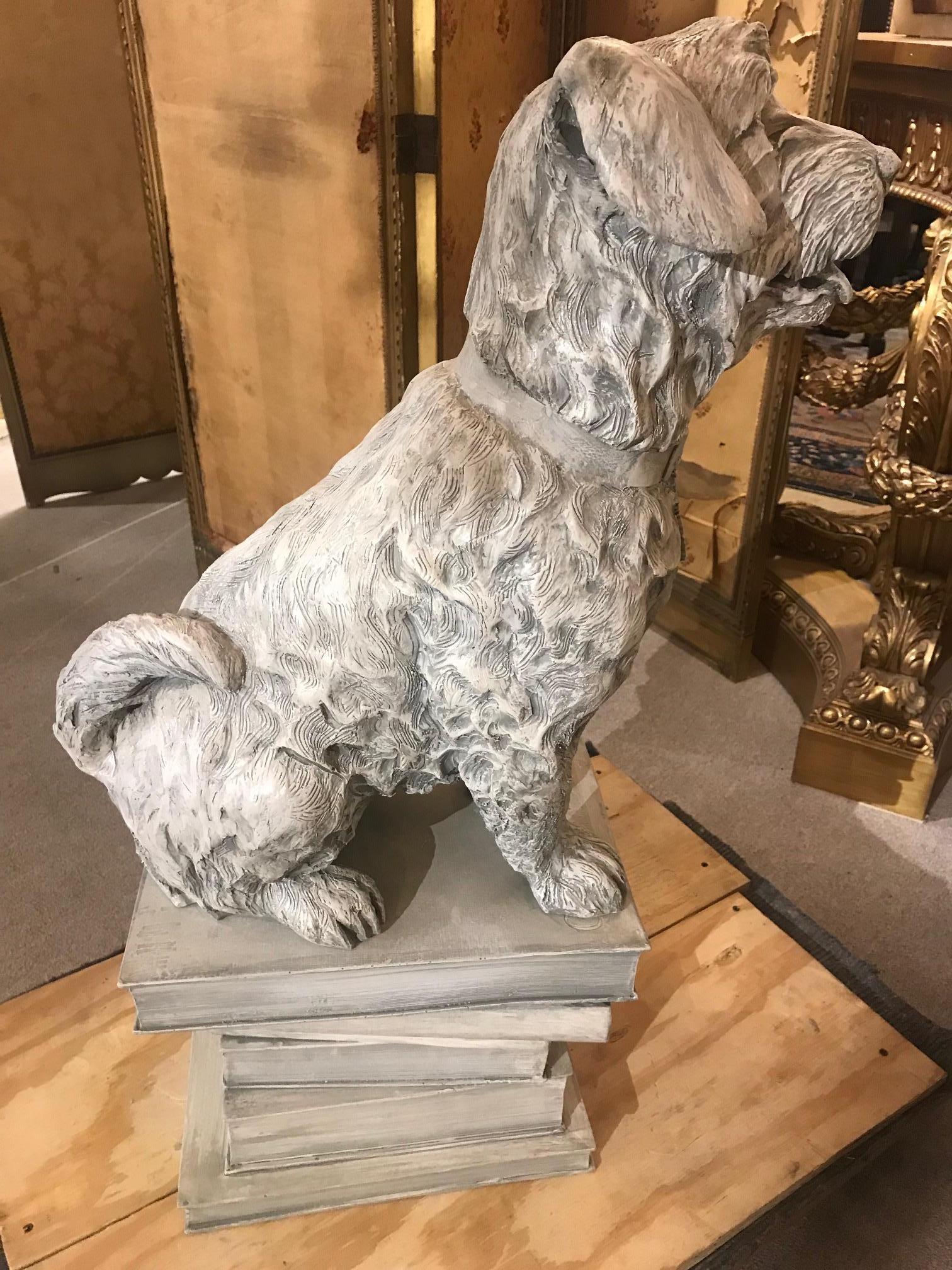 Highly Decorative Full Size Sculpture of a Dog Sitting on Books For Sale 12