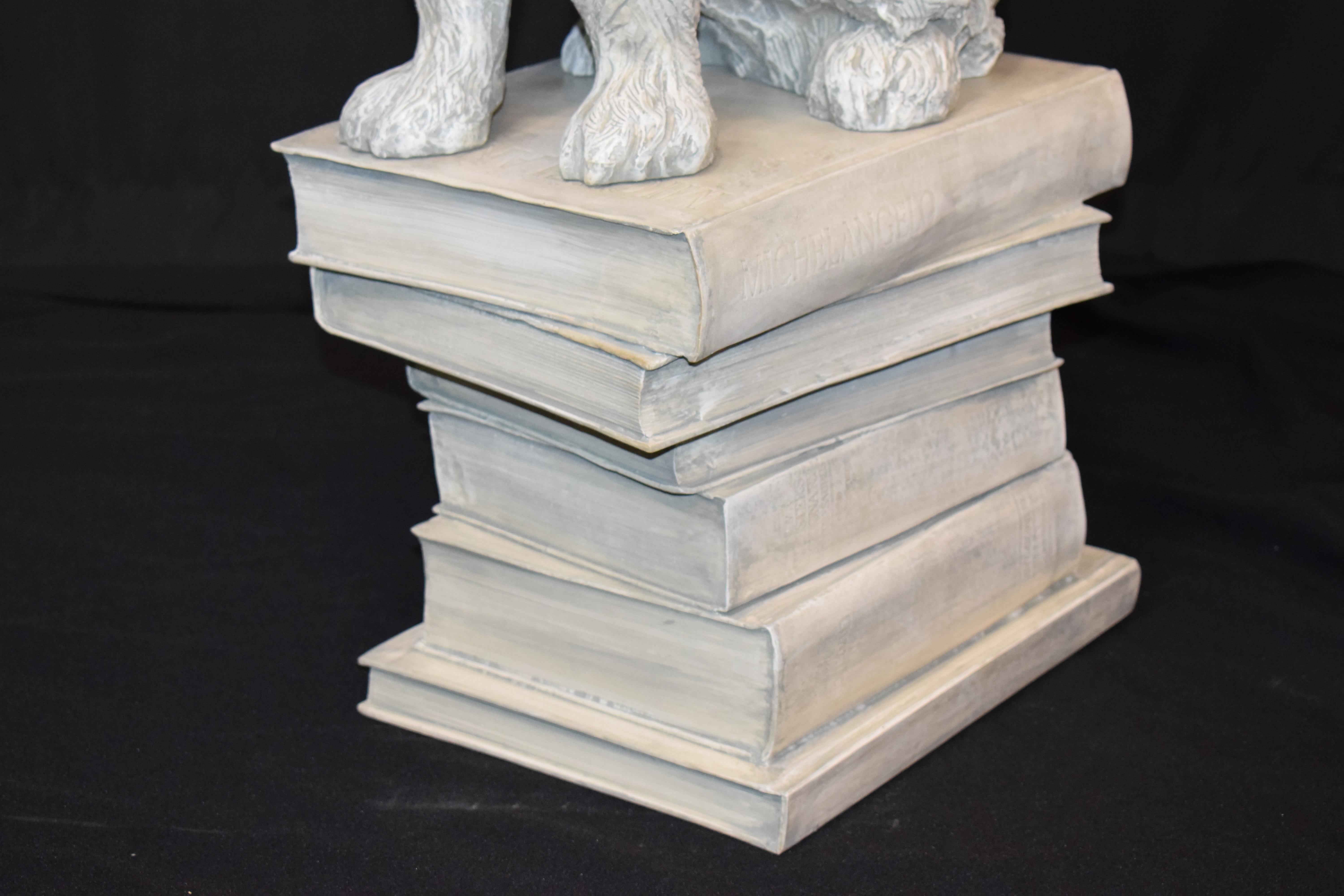American Highly Decorative Full Size Sculpture of a Dog Sitting on Books For Sale