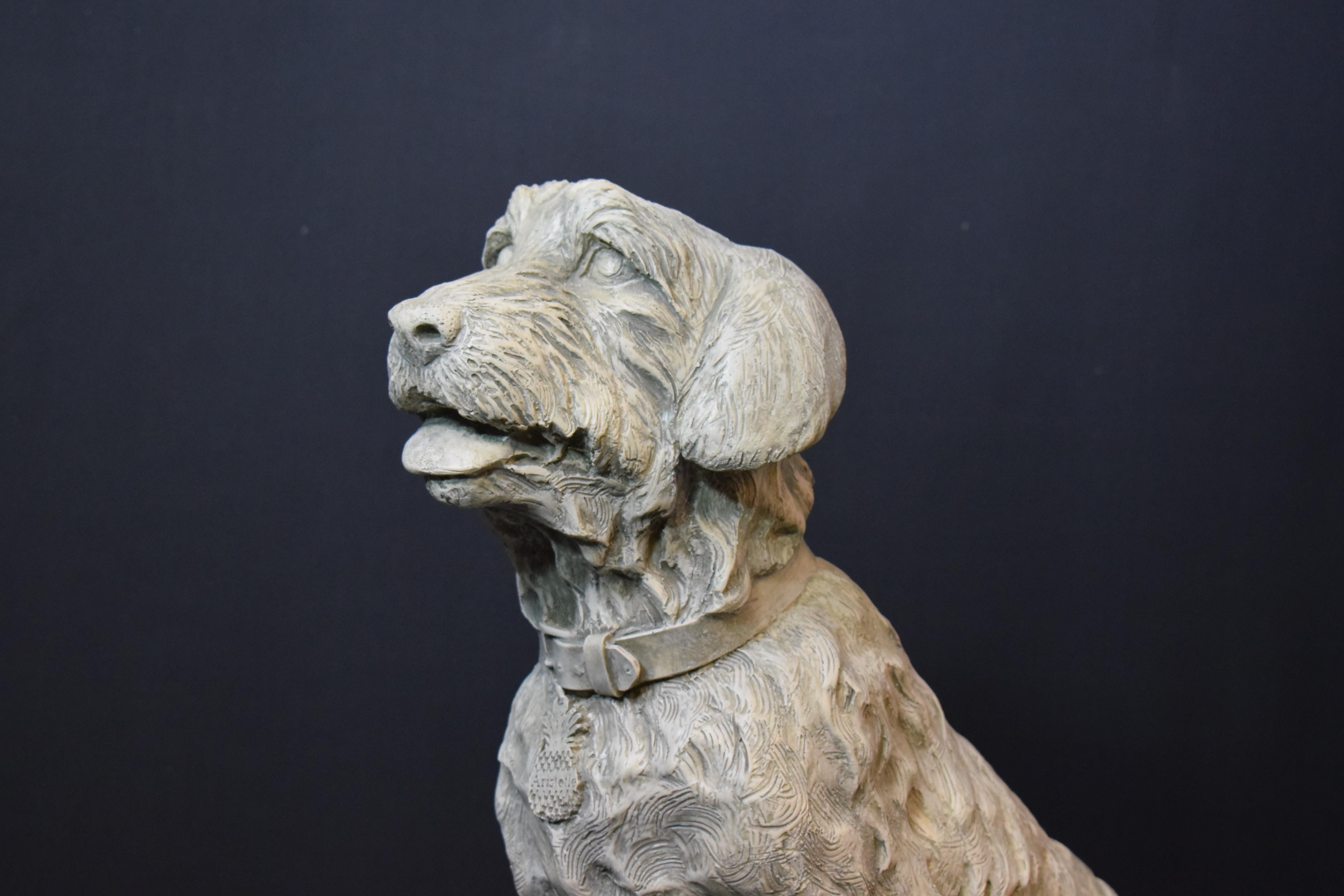 Highly Decorative Full Size Sculpture of a Dog Sitting on Books In Good Condition For Sale In Atlanta, GA