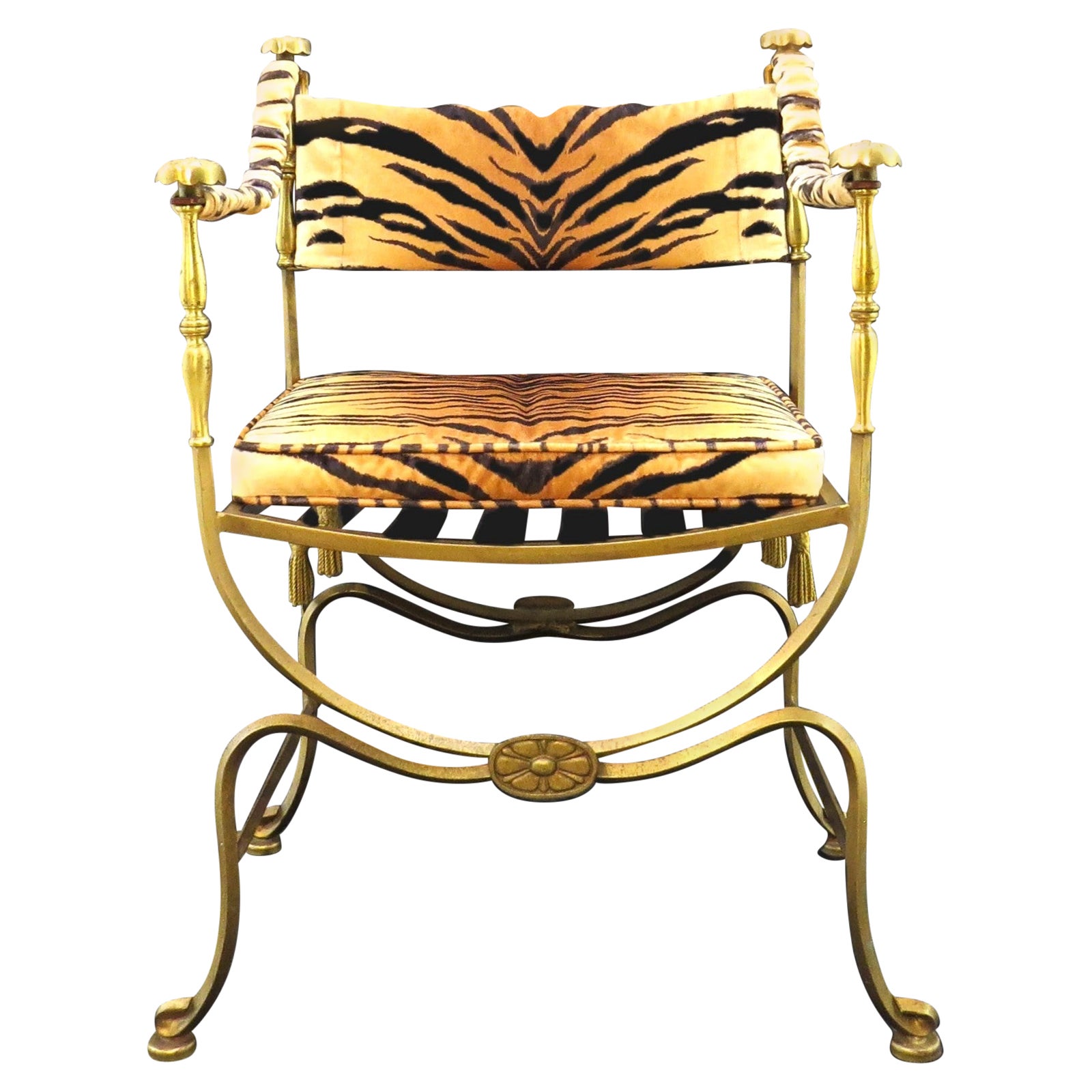 A Highly Decorative Hollywood Regency Savonarola Chair, Continental Circa 1970