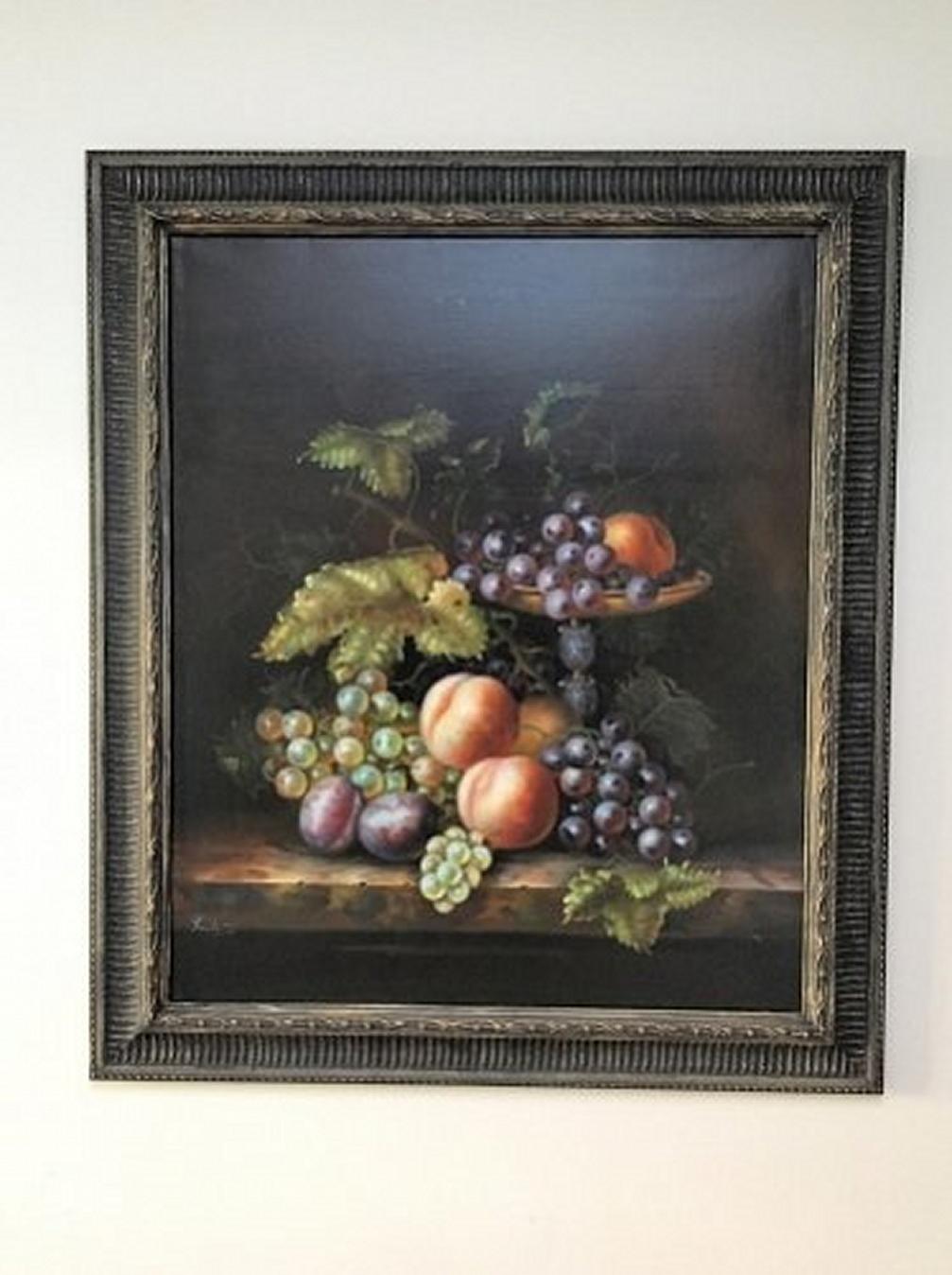 A Highly Decorative Pair of Still Life's, Oil On Canvas's, Both framed same, one indistinctly signed other presumed by same hand. Both are very attractive as a pair. mid 20thc

Landscape one Width 73 cm, Height 63 cm and Depth 4 cm

Portrait one
