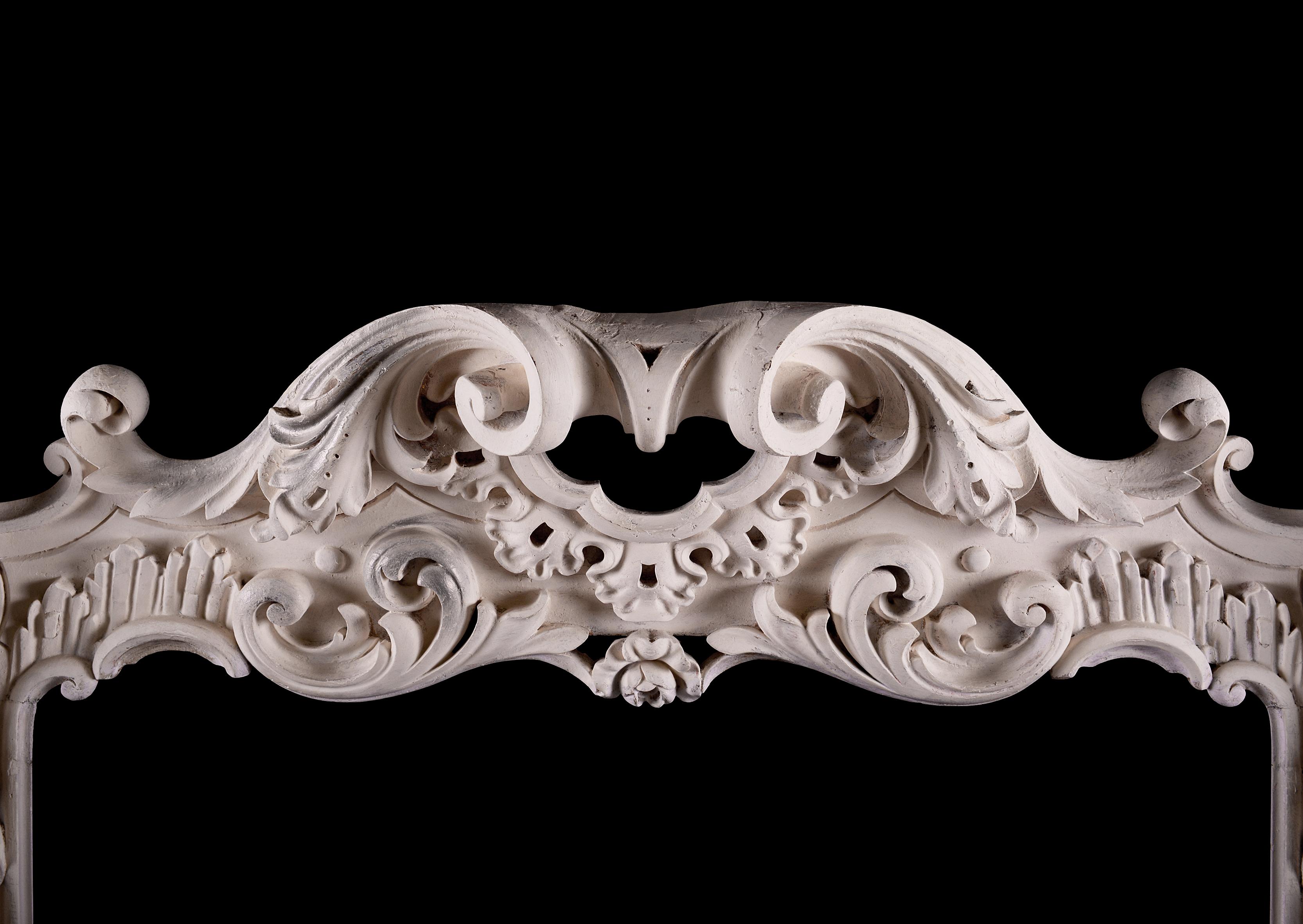 English Highly Decorative Rococo Timber Fireplace For Sale