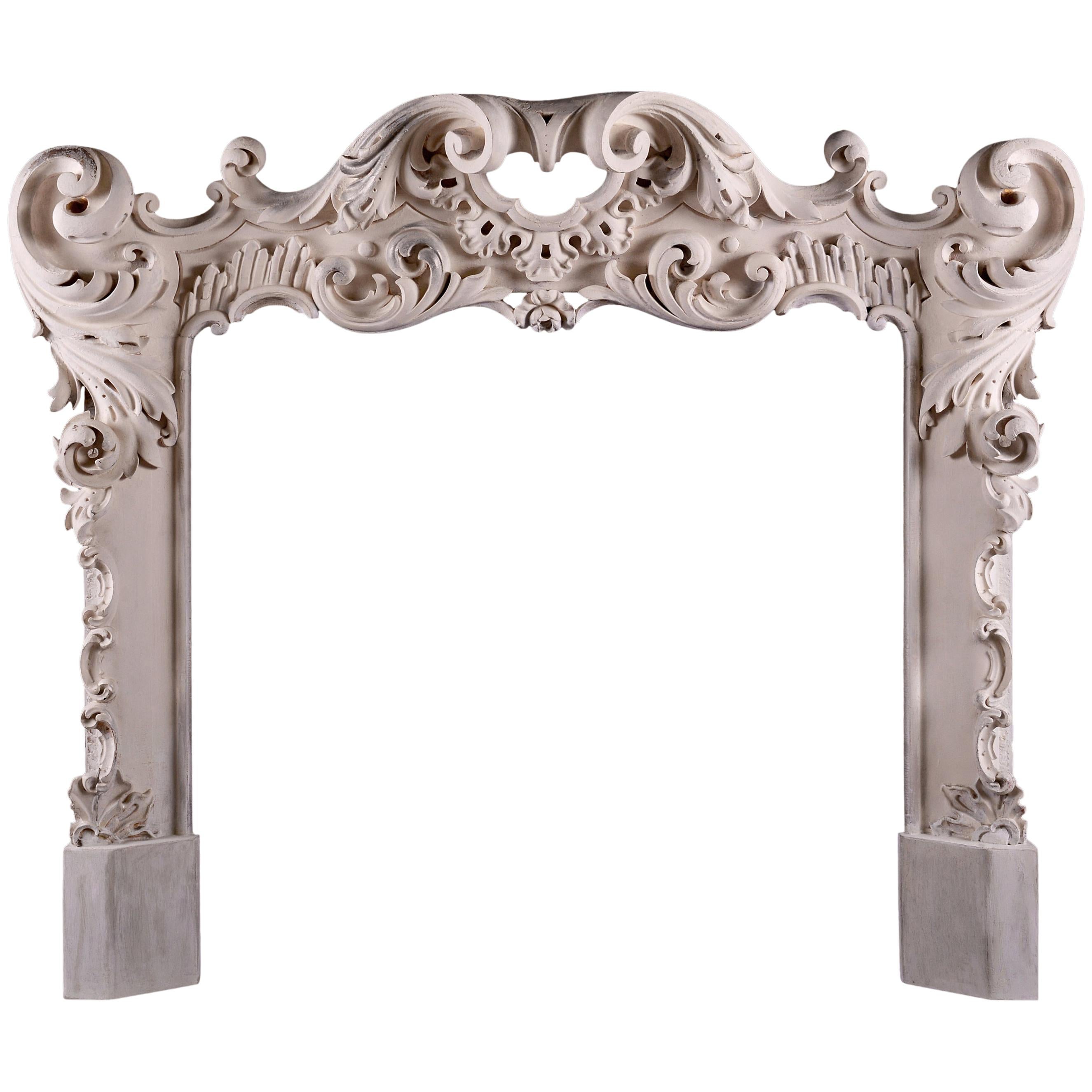 Highly Decorative Rococo Timber Fireplace For Sale