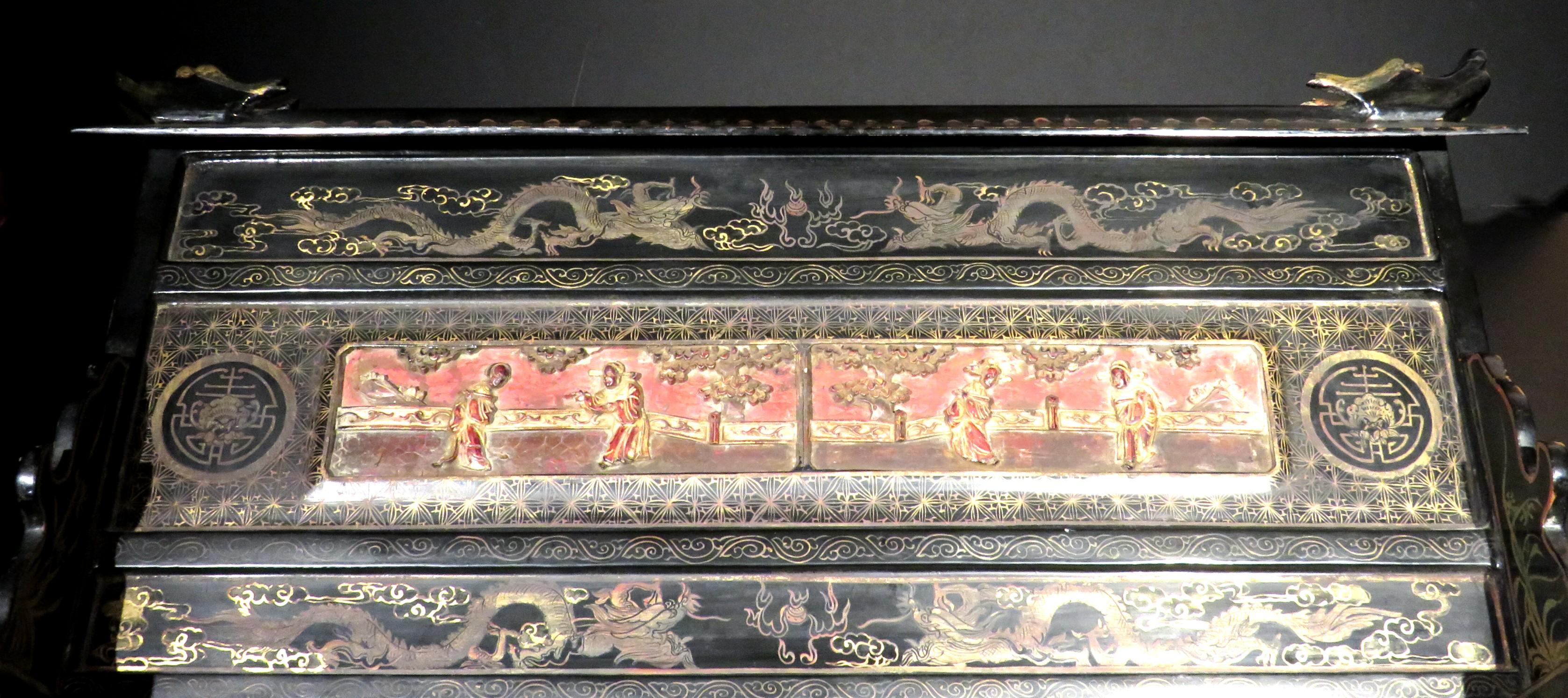 19th Century Highly Decorative 'Straits' Chinese Black Lacquer Table Screen, Circa 1890 