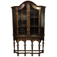 Highly Decorative William & Mary Style Antique Chinoiserie Cabinet on Stand