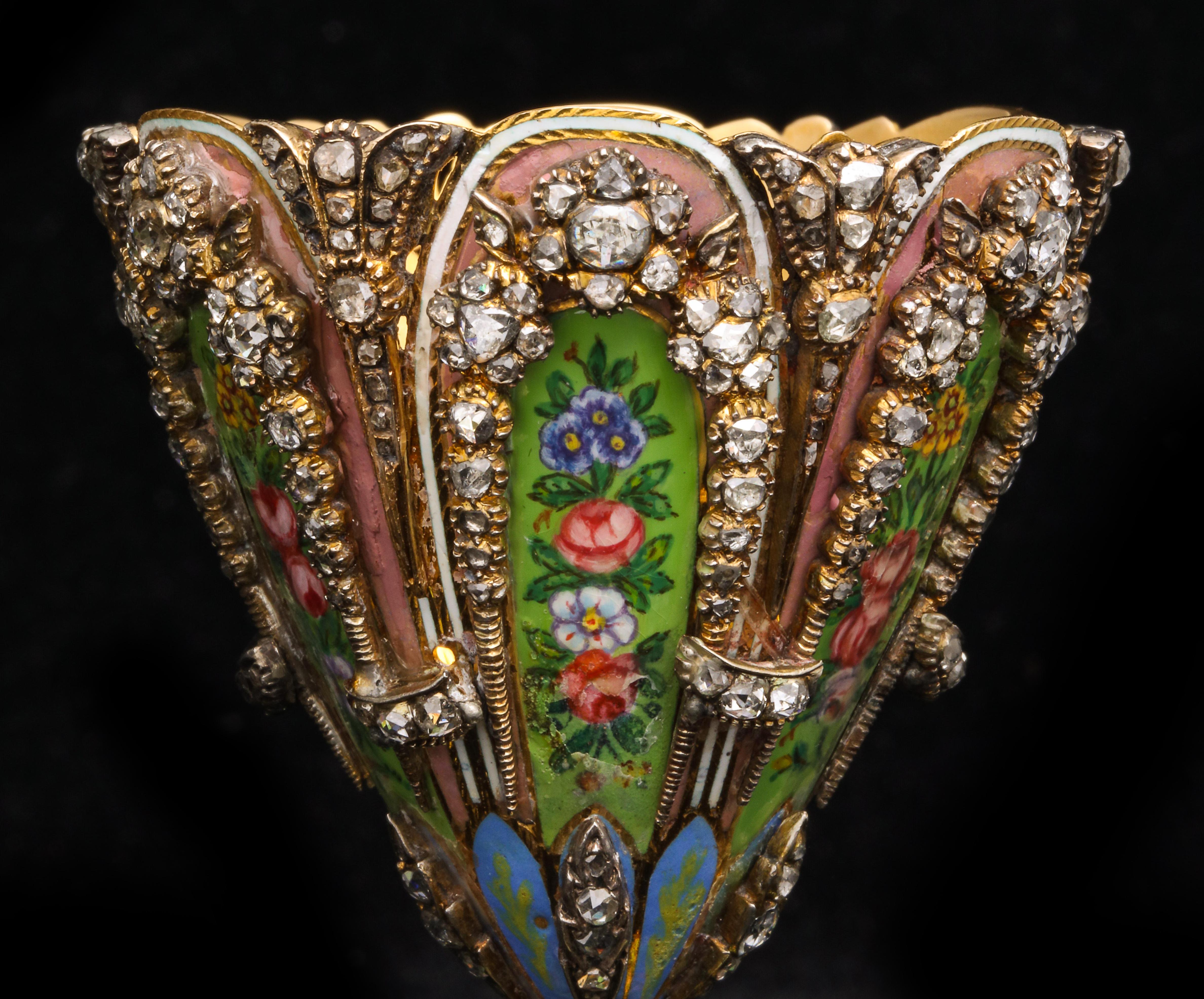 Highly Important Museum Quality Pair of Diamond and Enamel Zarfs For Sale 5