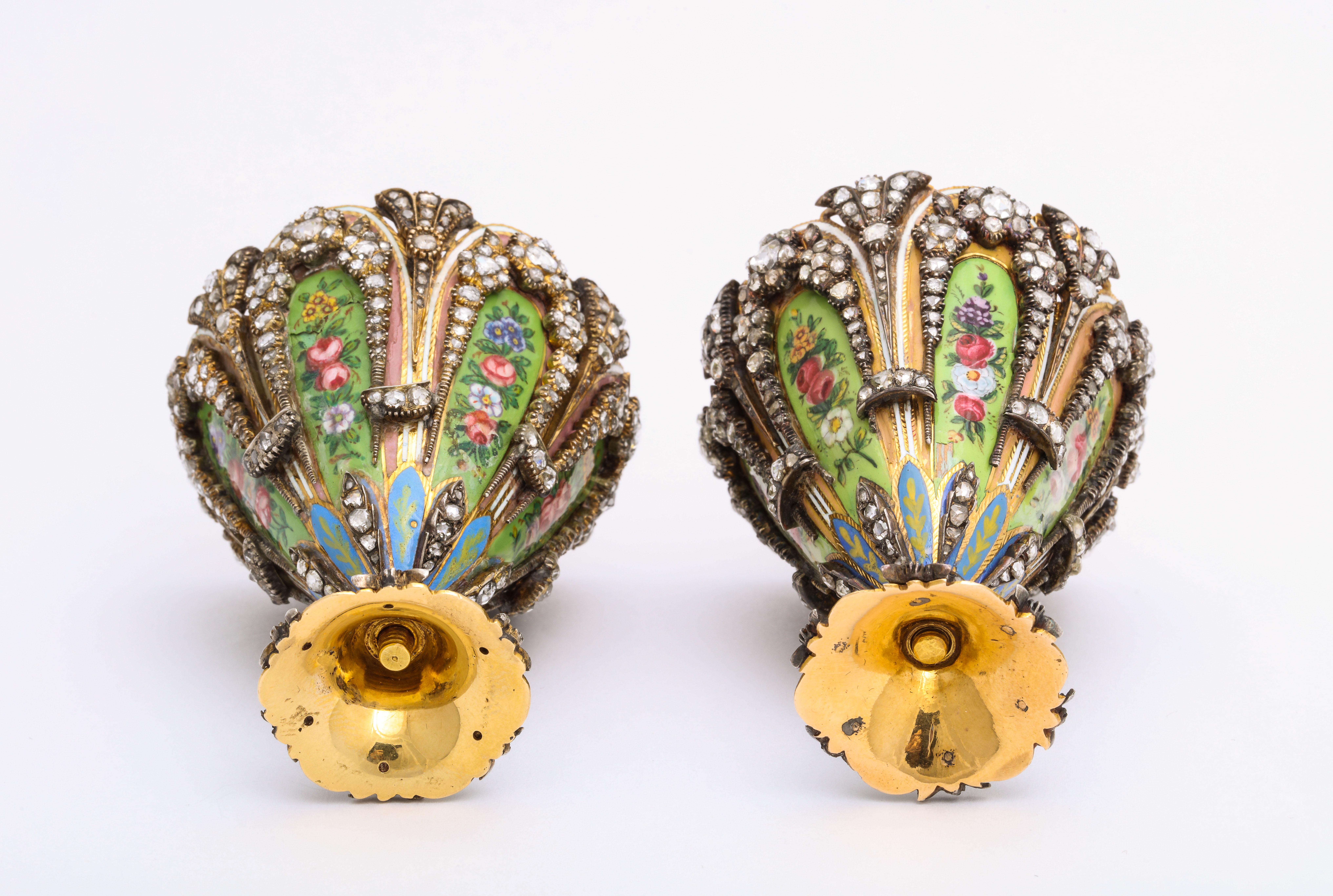 Highly Important Museum Quality Pair of Diamond and Enamel Zarfs For Sale 2