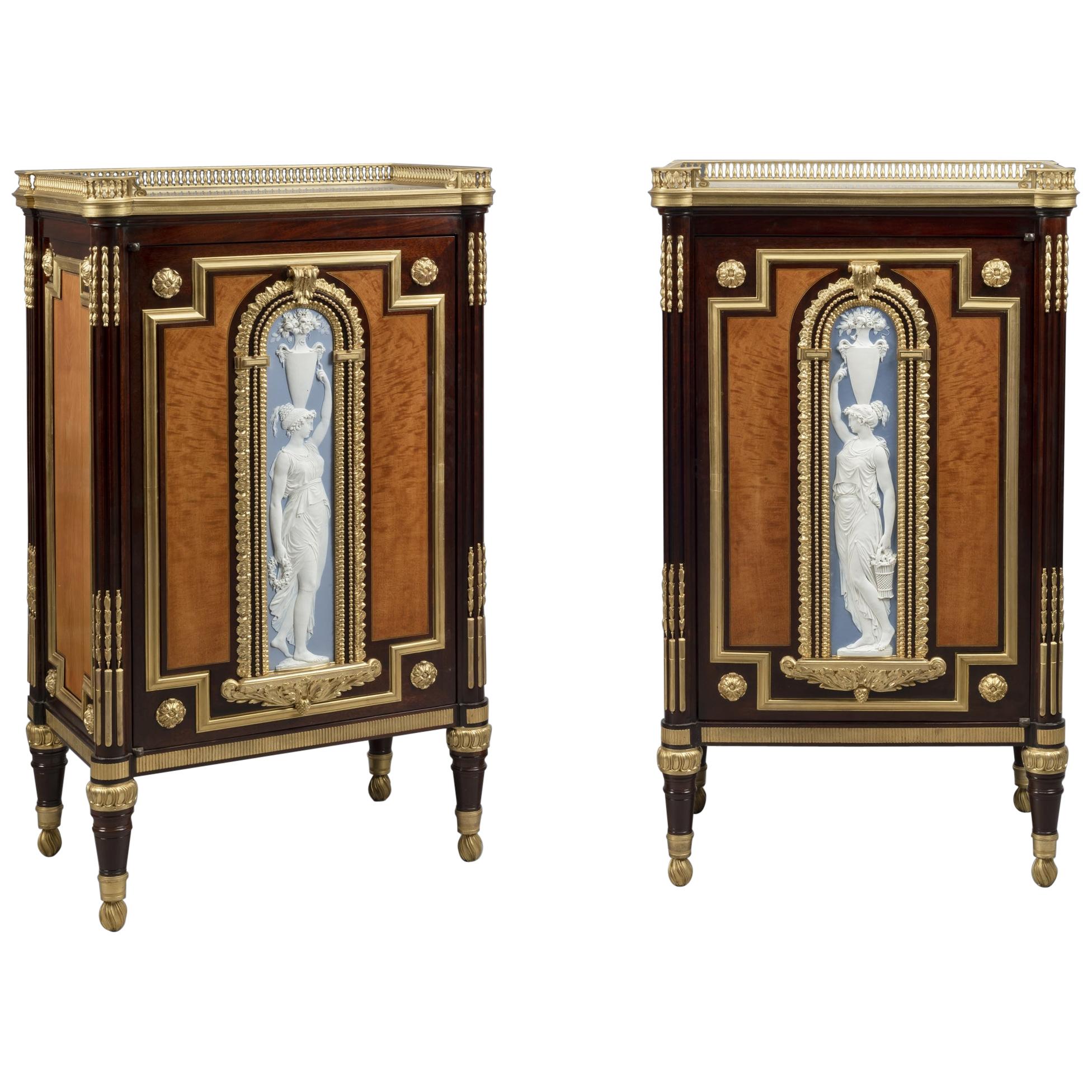 Highly Important Pair of Neoclassical Side Cabinets by Jules Piret, circa 1860 For Sale