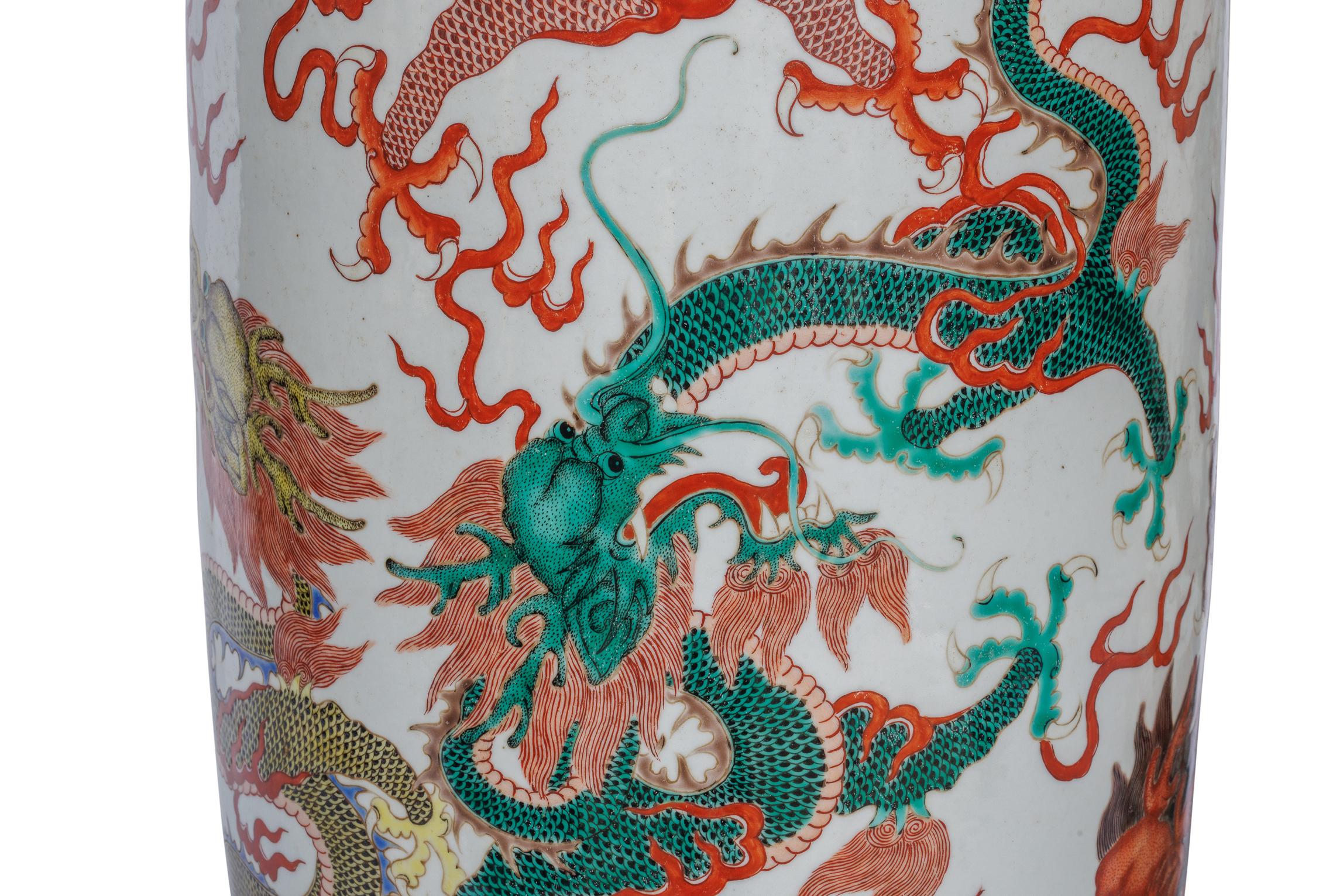 A Highly Rare Pair of Monumental Qing Dynasty Rouleau Porcelain 