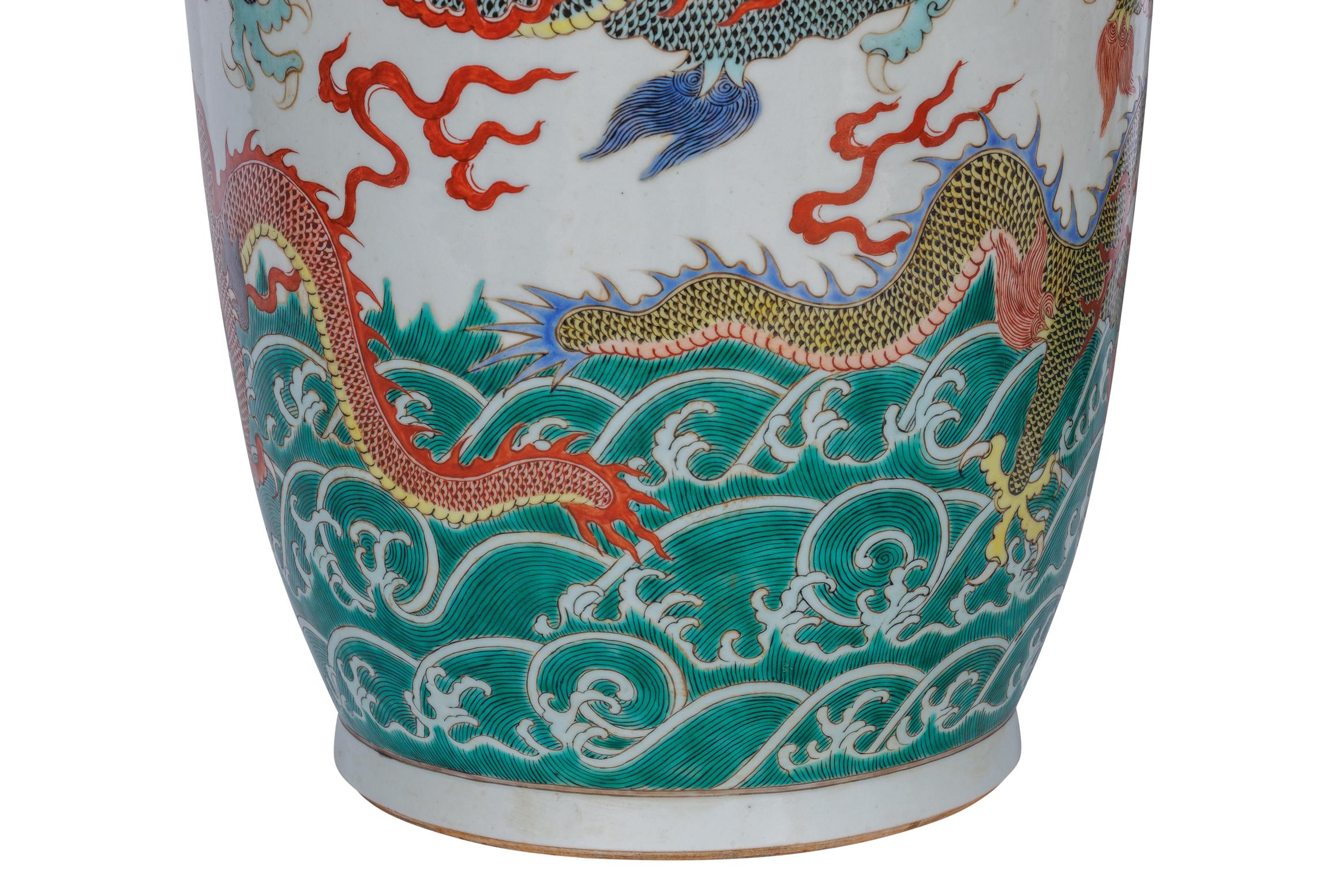 A Highly Rare Pair of Monumental Qing Dynasty Rouleau Porcelain 