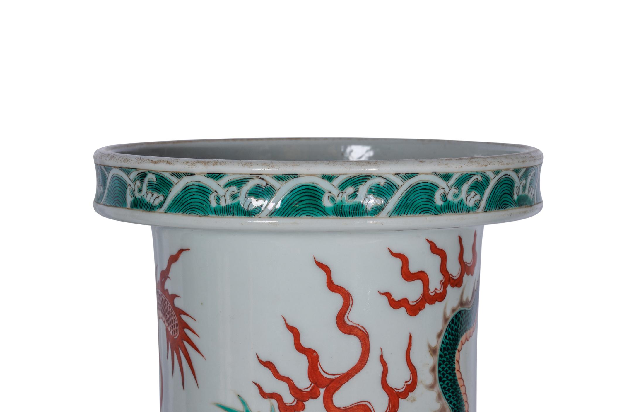 A Highly Rare Pair of Monumental Qing Dynasty Rouleau Porcelain 