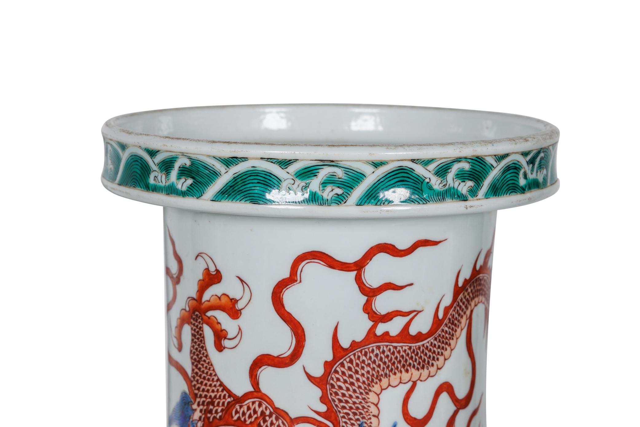 A Highly Rare Pair of Monumental Qing Dynasty Rouleau Porcelain 