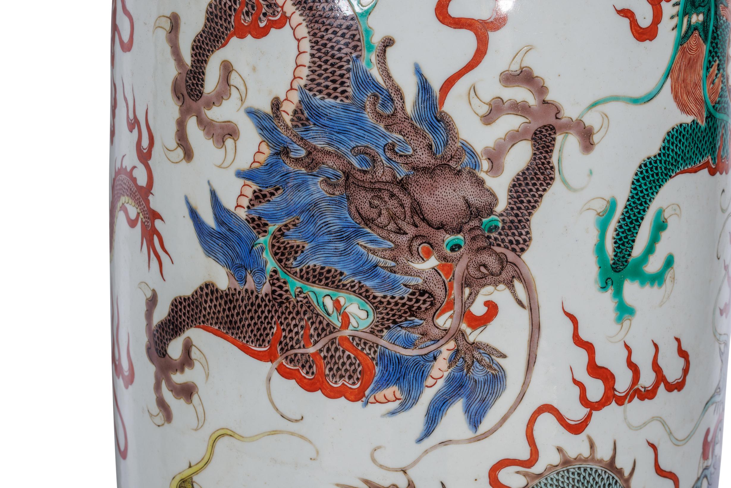 19th Century A Highly Rare Pair of Monumental Qing Dynasty Rouleau Porcelain 
