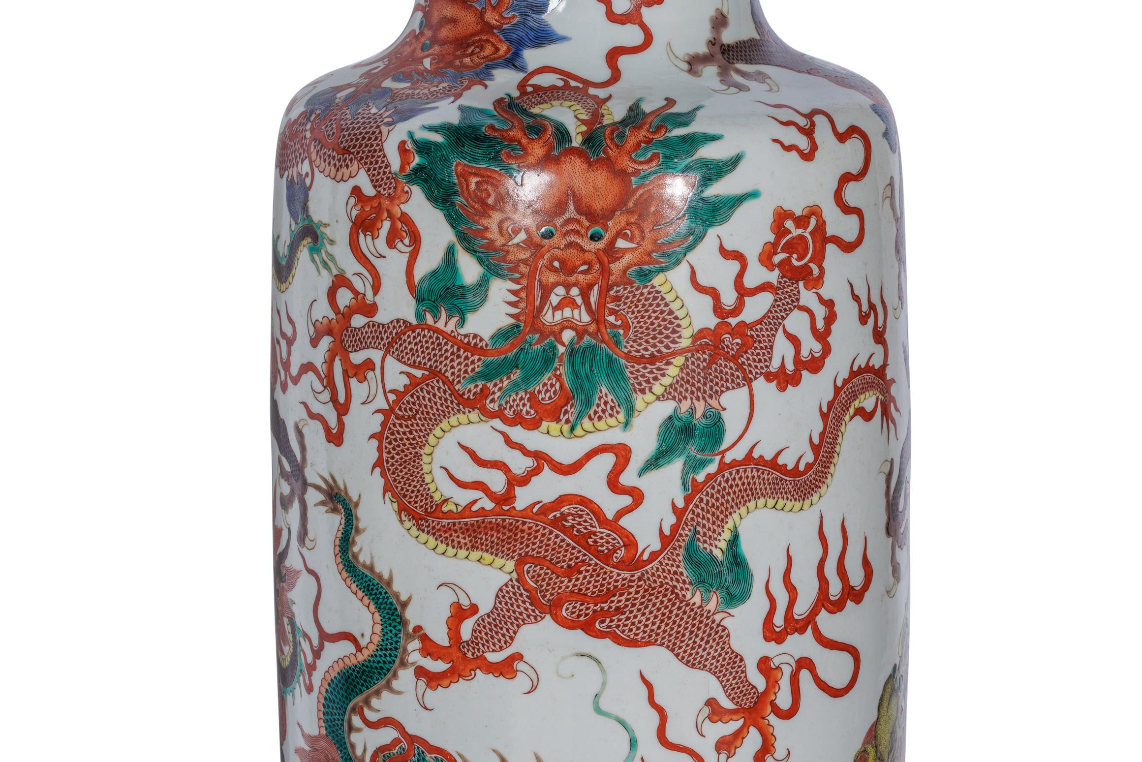 A Highly Rare Pair of Monumental Qing Dynasty Rouleau Porcelain 