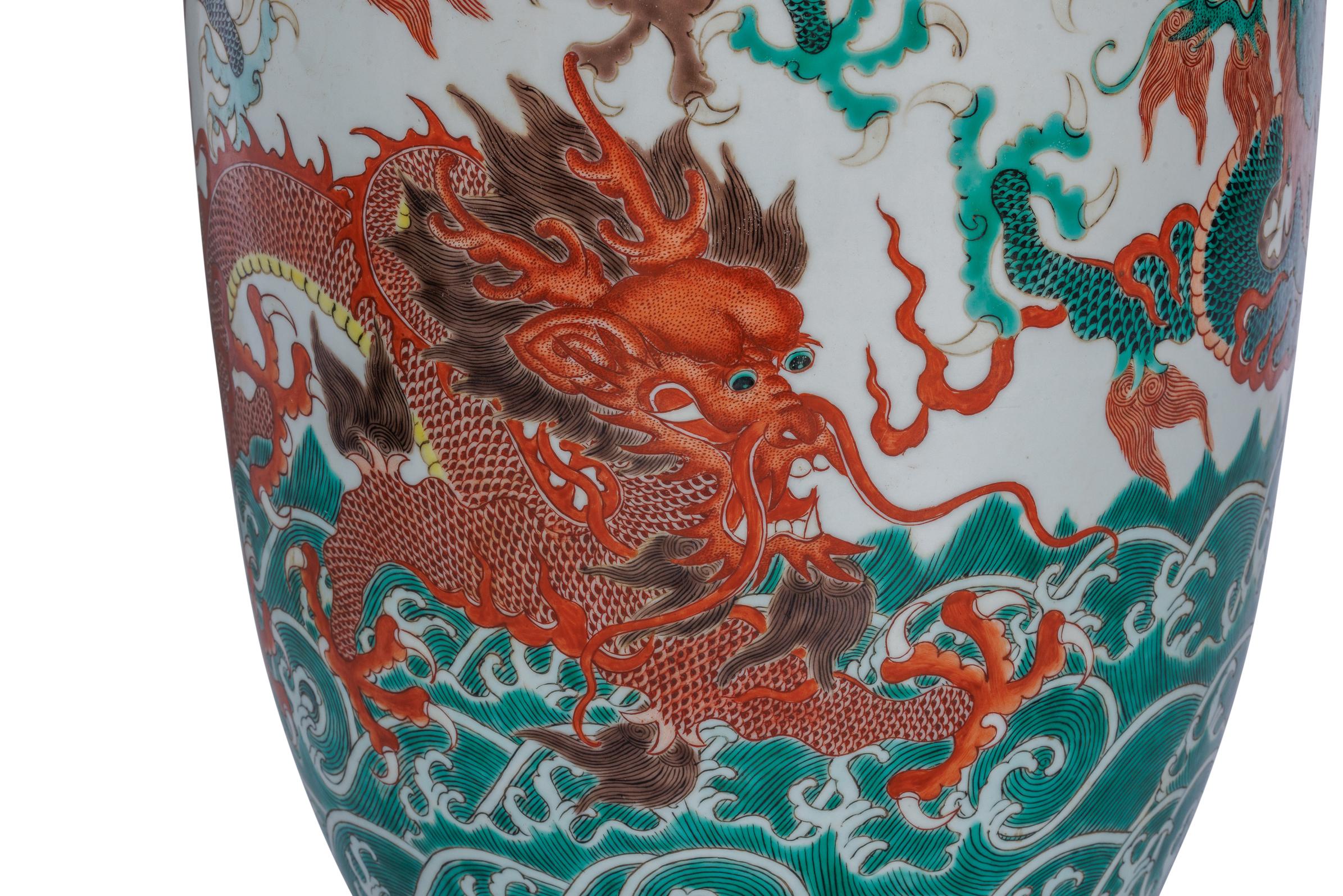 A Highly Rare Pair of Monumental Qing Dynasty Rouleau Porcelain 