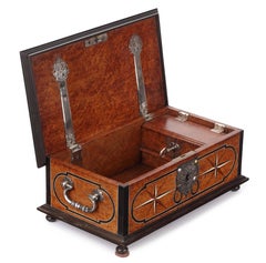 A highly refined Dutch-colonial Sri Lankan inlaid box with silver mounts
