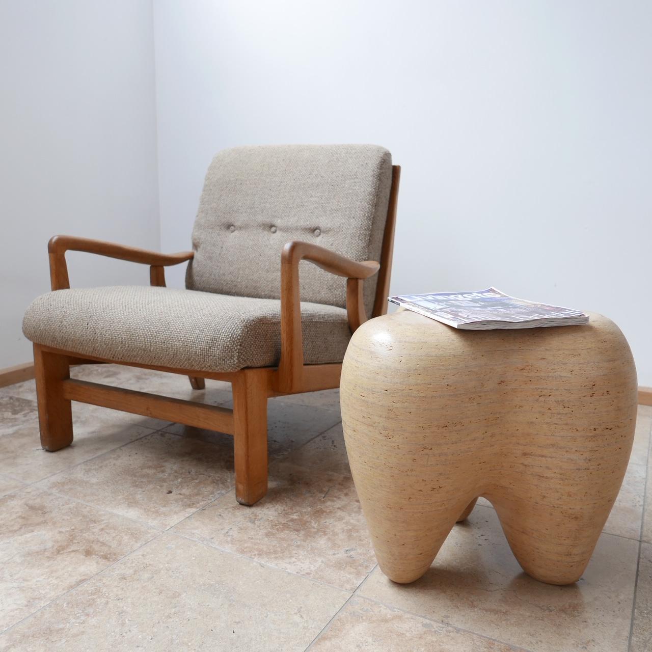 A highly unusual side table that is almost a piece of artwork in itself.

Formed from pressed wood or the like, it is raised on three 'legs'.

Ideal as a side table or to host a sculpture, it is the perfect finishing aspect for an interior
