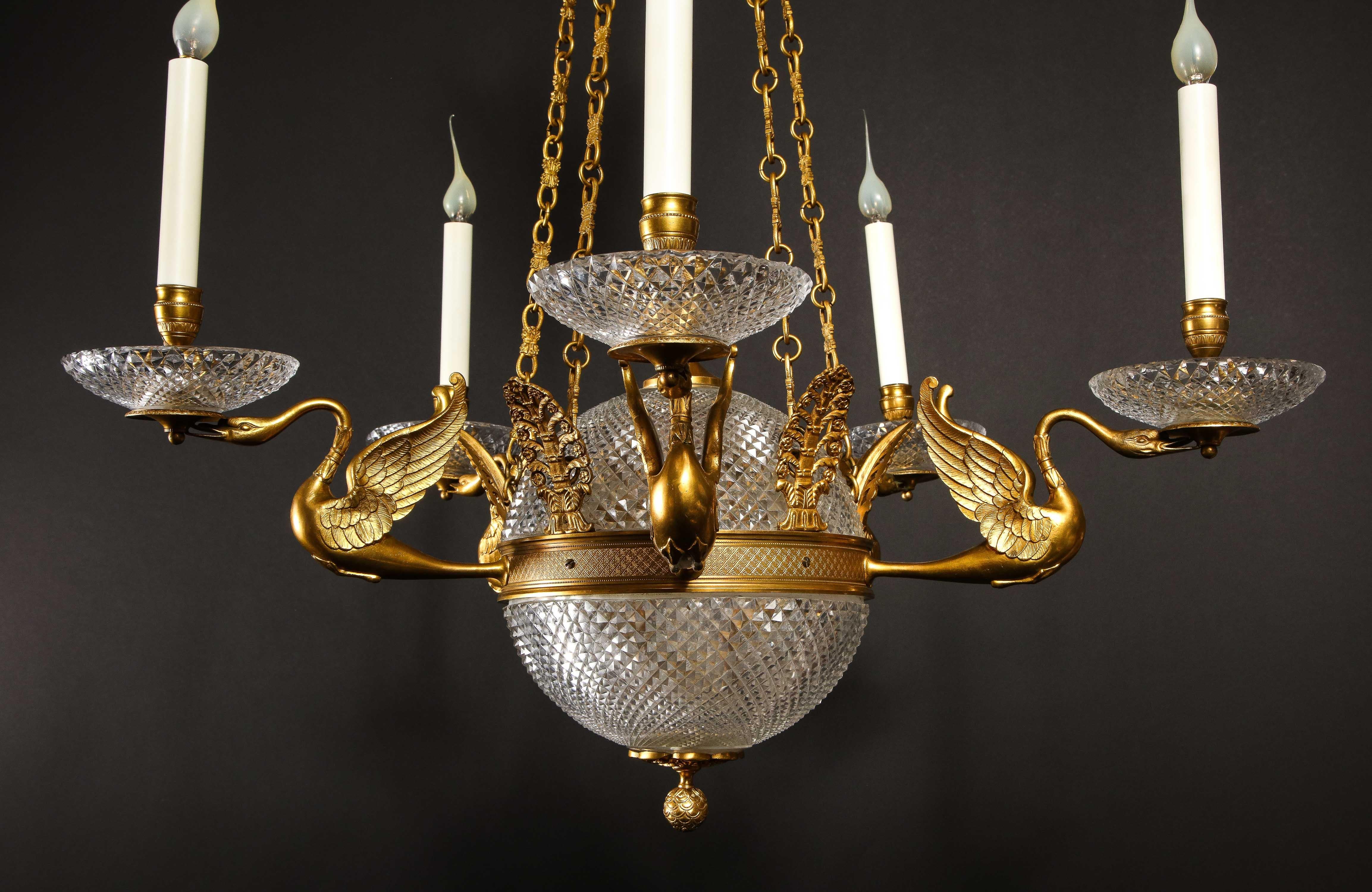 Hollywood Regency Antique French Ball Form Gilt Bronze and Crystal Chandelier For Sale 7