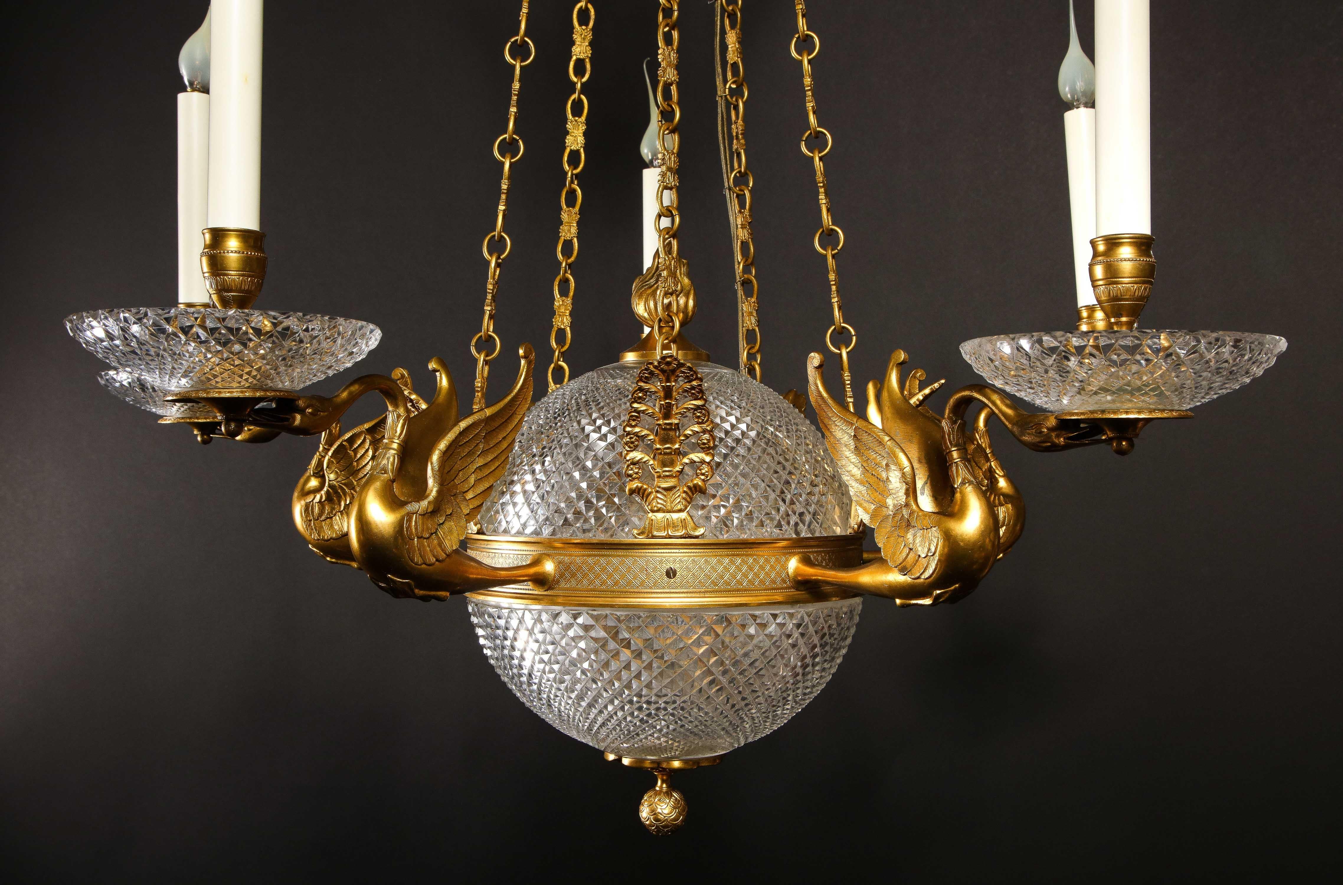 Hollywood Regency Antique French Ball Form Gilt Bronze and Crystal Chandelier For Sale 10