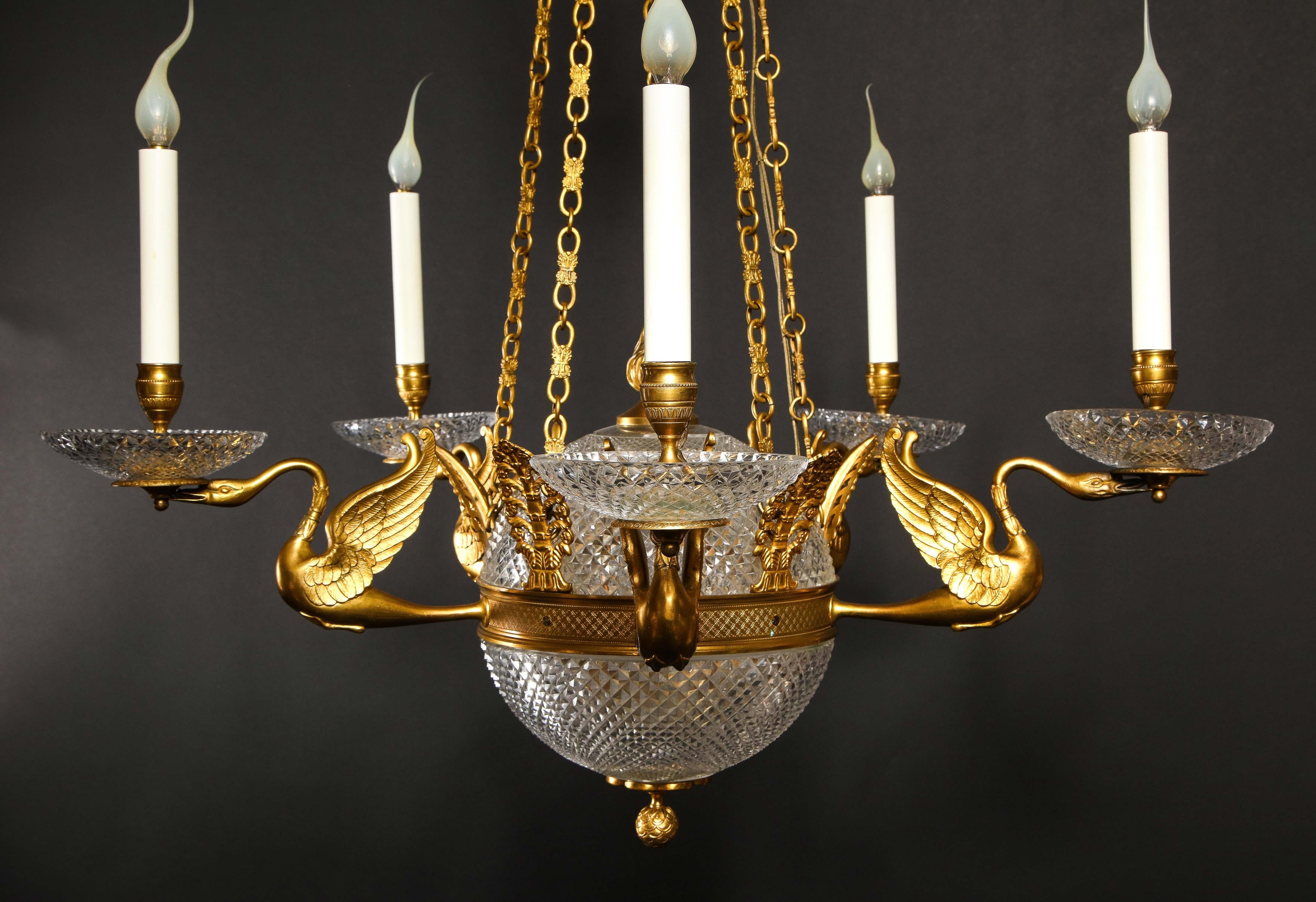 Hollywood Regency Antique French Ball Form Gilt Bronze and Crystal Chandelier For Sale 12