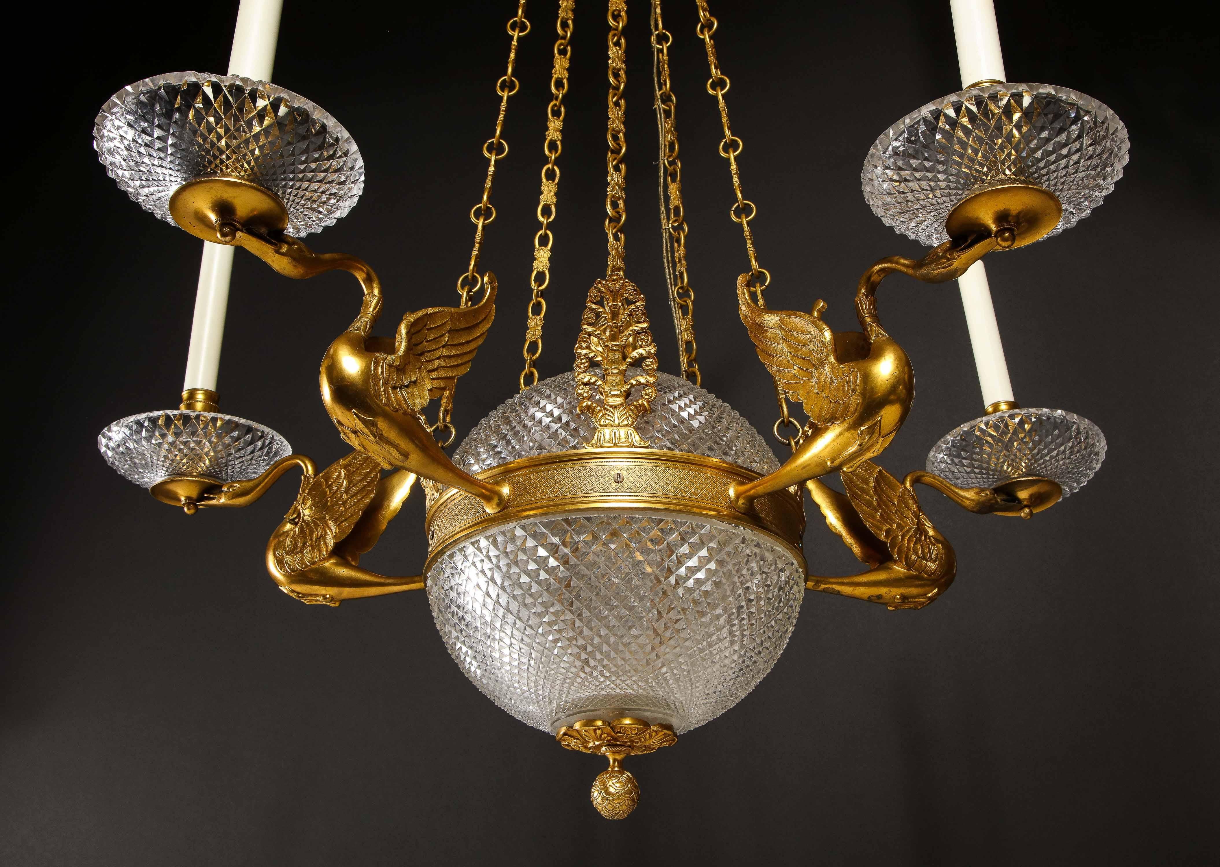 Hollywood Regency Antique French Ball Form Gilt Bronze and Crystal Chandelier For Sale 14