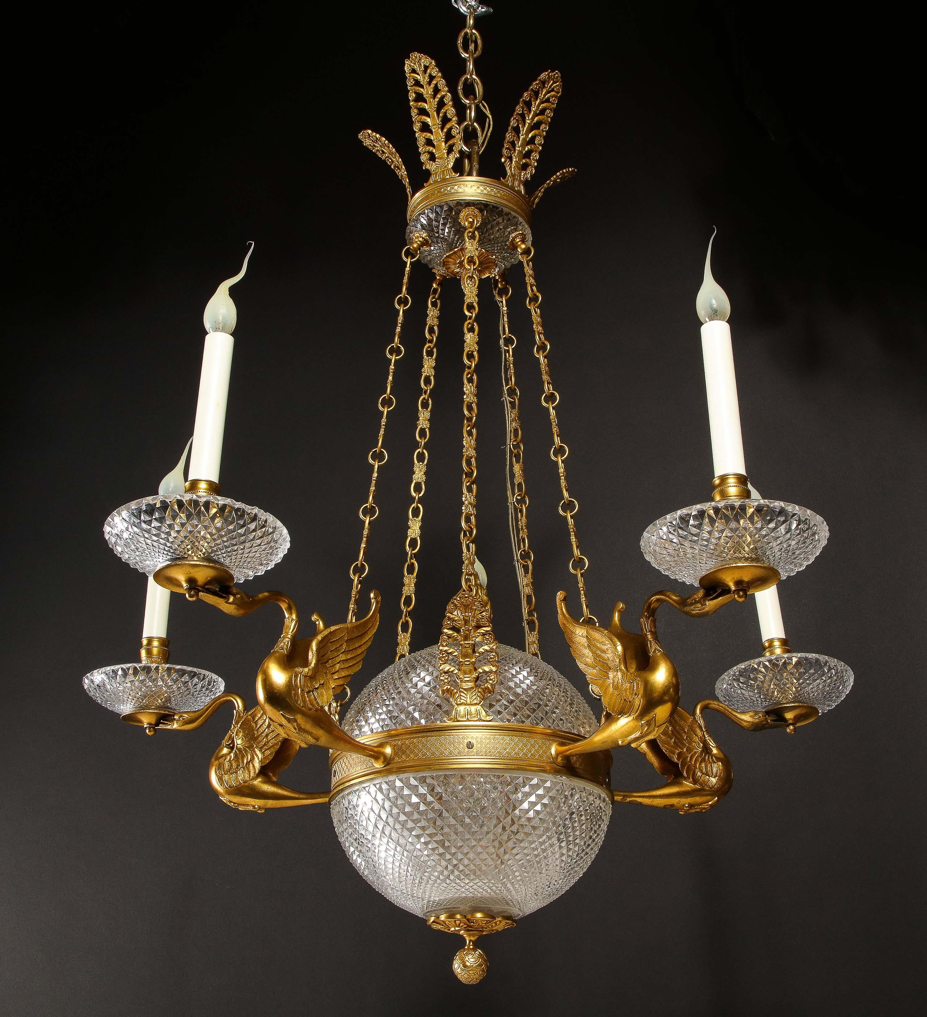 Hollywood Regency Antique French Ball Form Gilt Bronze and Crystal Chandelier For Sale 16