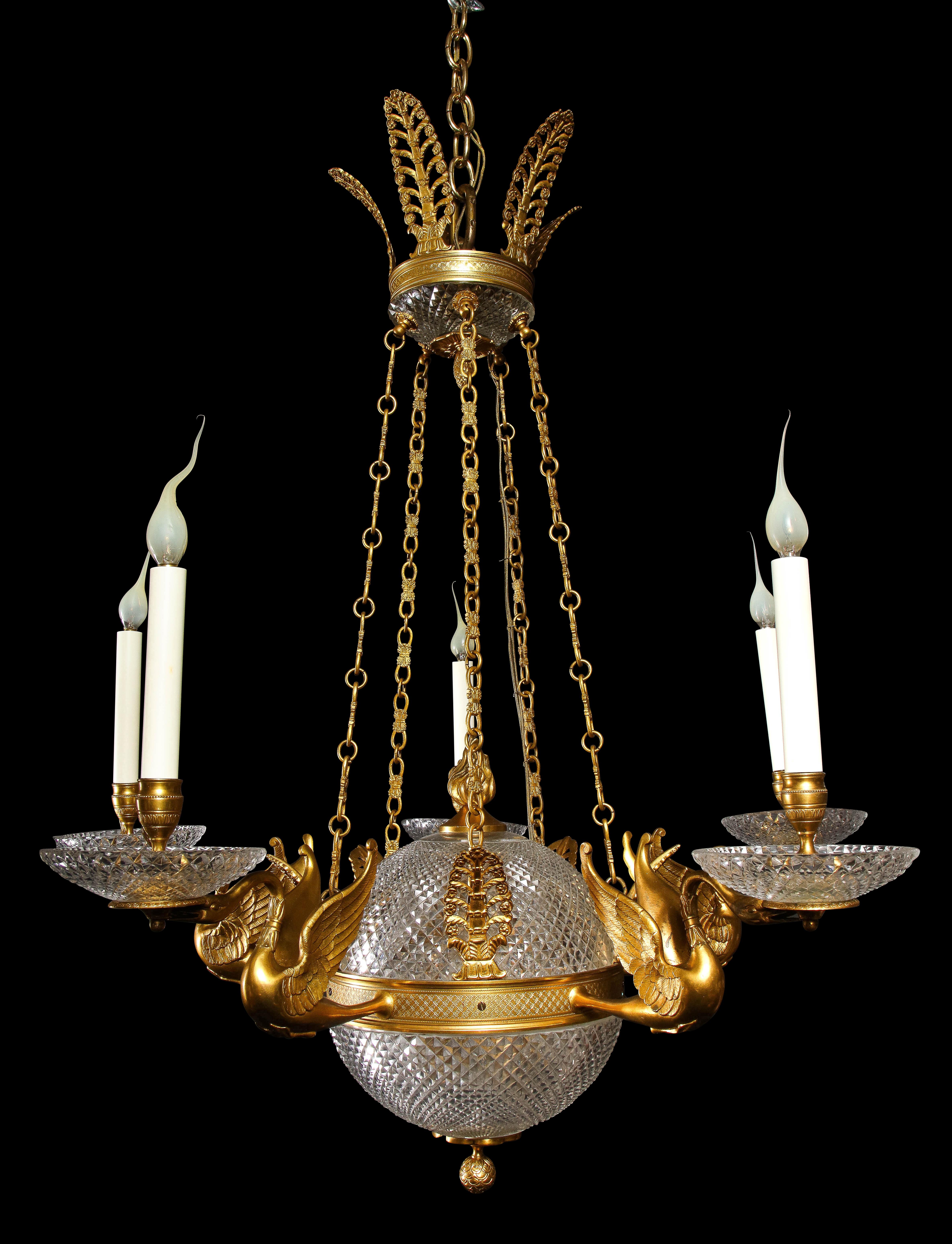 Hollywood Regency Antique French Ball Form Gilt Bronze and Crystal Chandelier In Good Condition For Sale In New York, NY