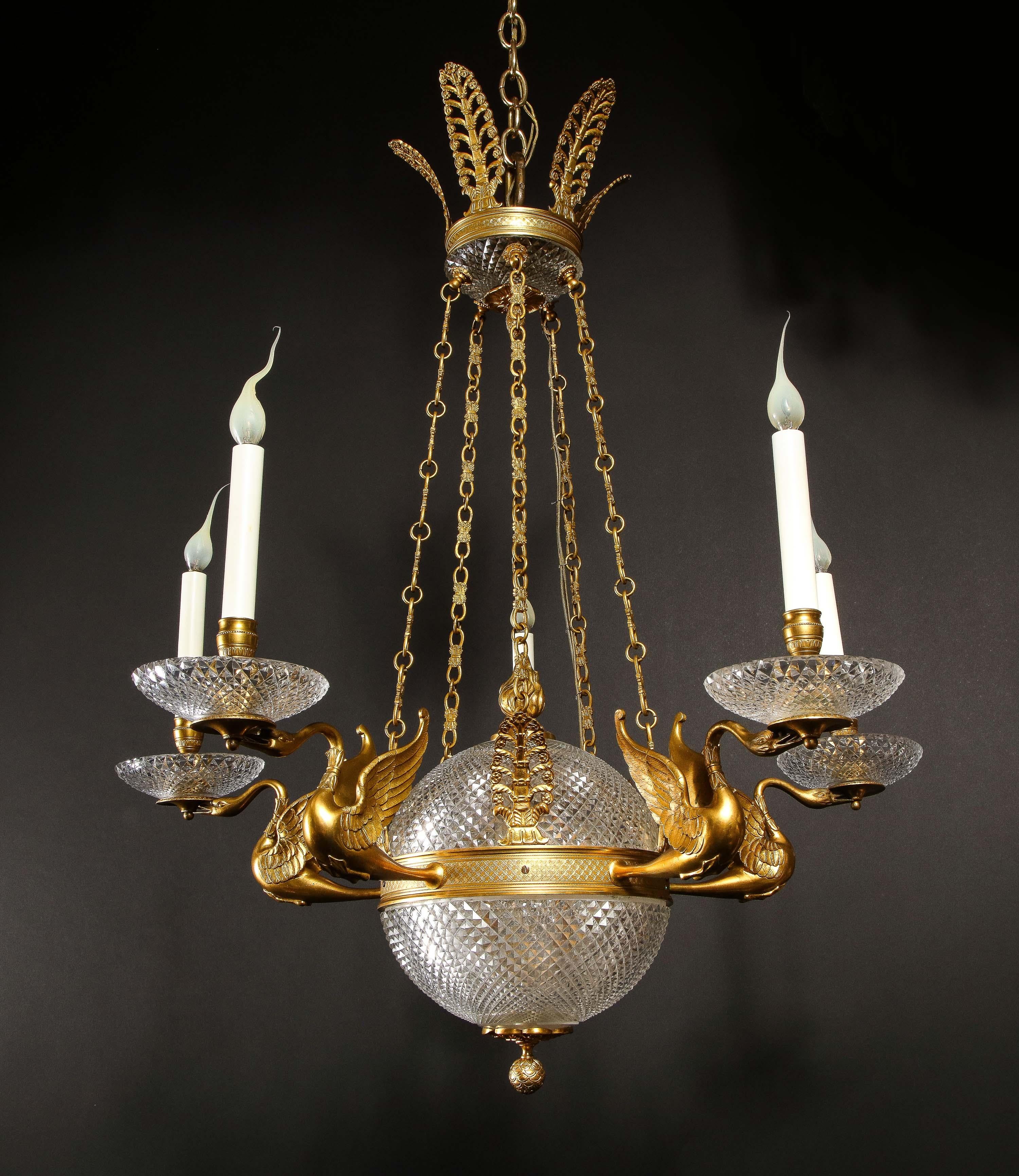Hollywood Regency Antique French Ball Form Gilt Bronze and Crystal Chandelier For Sale 1