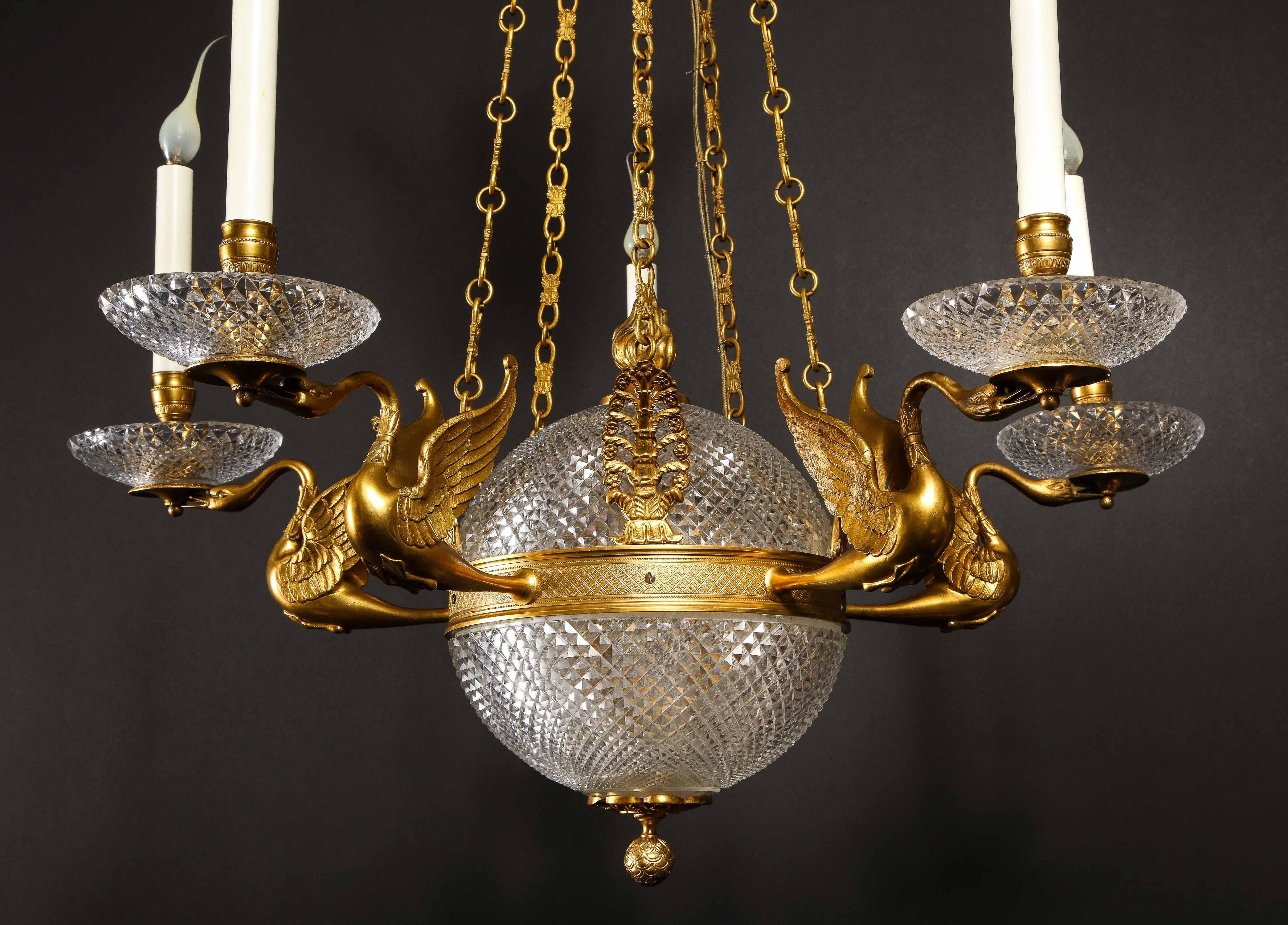 Hollywood Regency Antique French Ball Form Gilt Bronze and Crystal Chandelier For Sale 2
