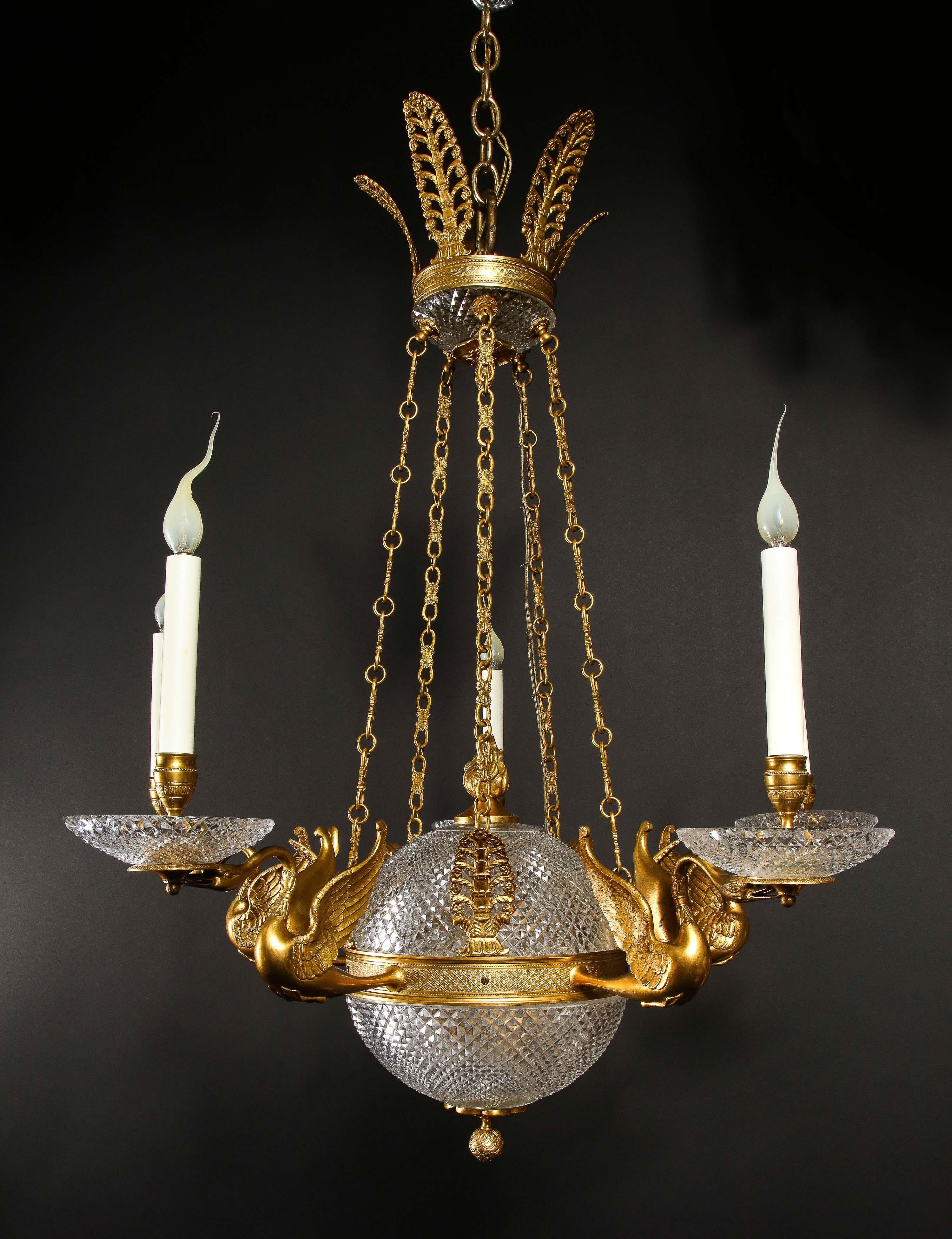 Hollywood Regency Antique French Ball Form Gilt Bronze and Crystal Chandelier For Sale 3