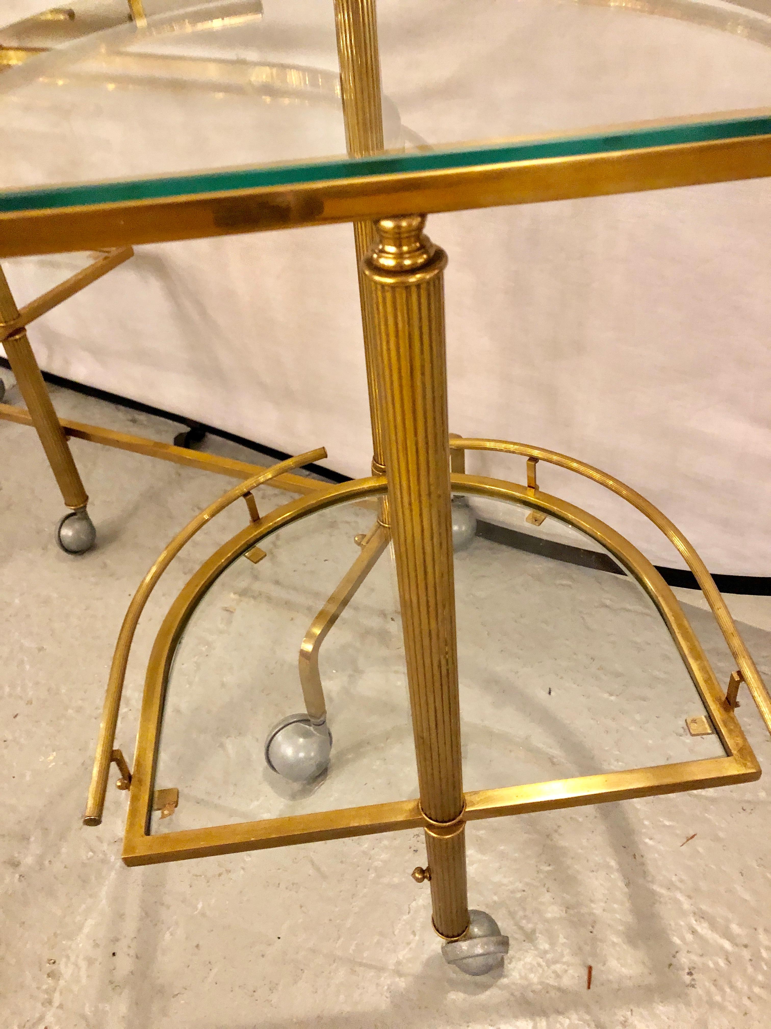 Hollywood Regency Brass and Glass Swivel Bar Cart 4