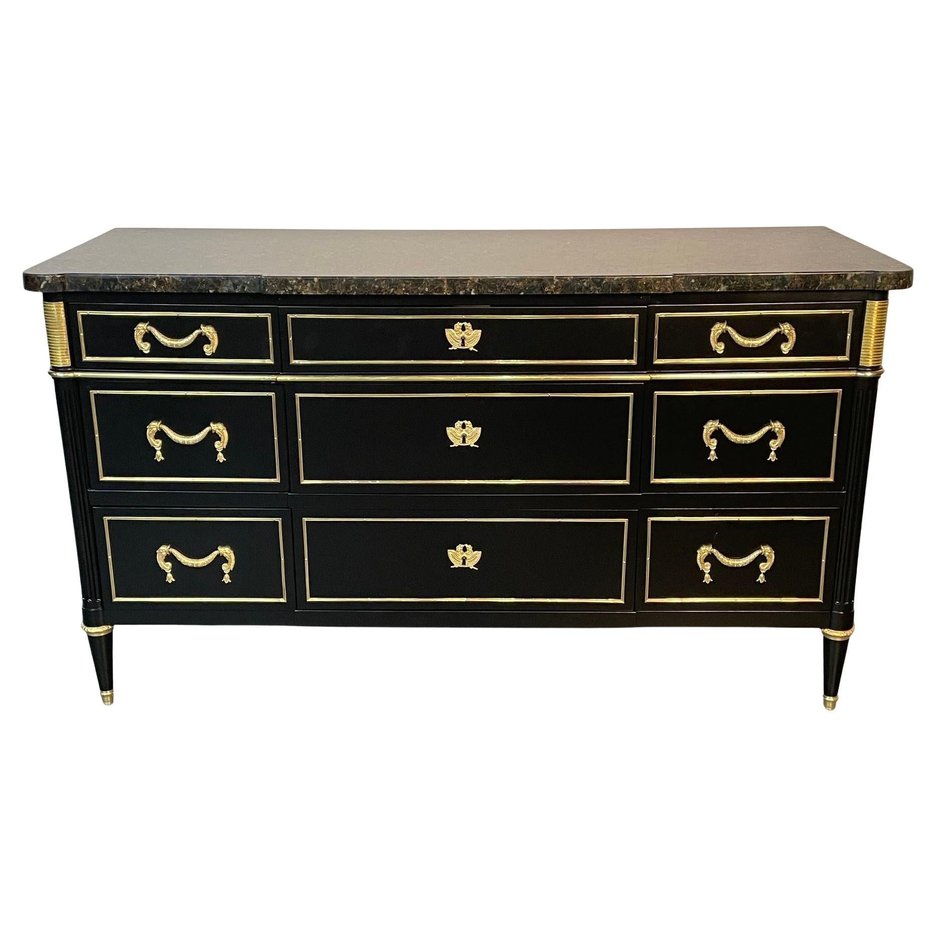 French Hollywood Regency Chest or Commode by Maison Jansen, Bronze, Marble For Sale