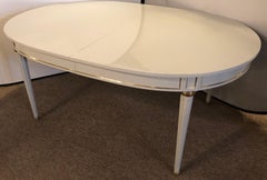 French Designer, Hollywood Regency, Louis XVI Dining Table, Grey Lacquer, Bronze