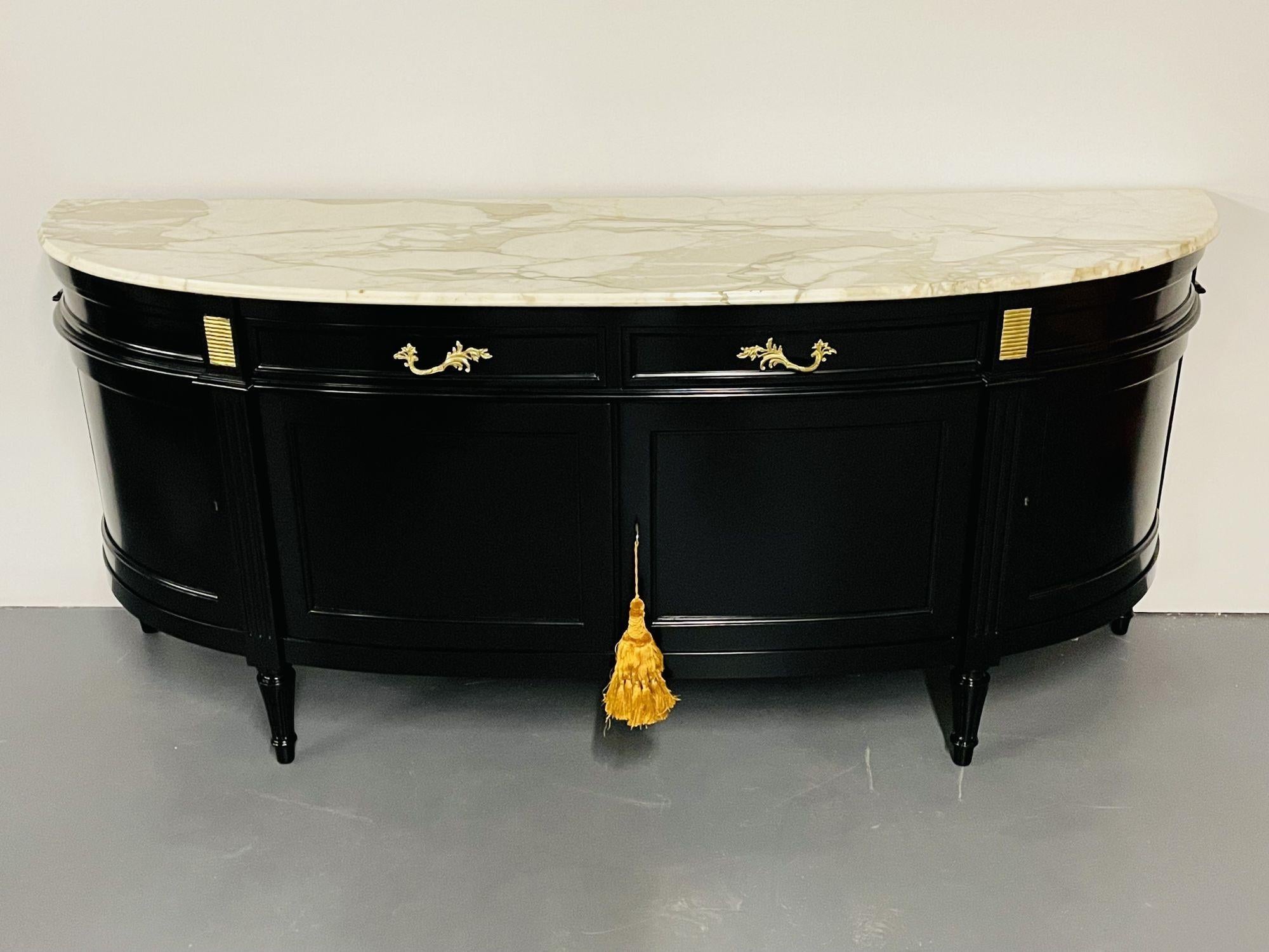 Hollywood Regency Ebony & Bronze Demi Lune Sideboard, Credenza or Console In Good Condition In Stamford, CT