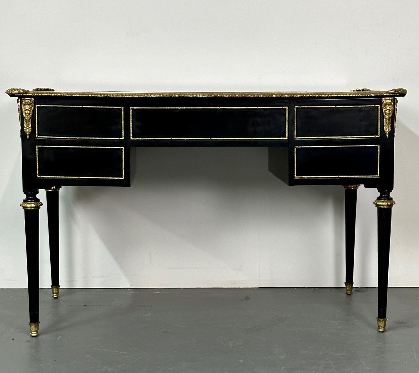 Hollywood-Regency-Schreibtisch, Schreibtisch oder Waschtisch aus Ebenholz, Bronzebeschläge, 1930er Jahre im Angebot 4