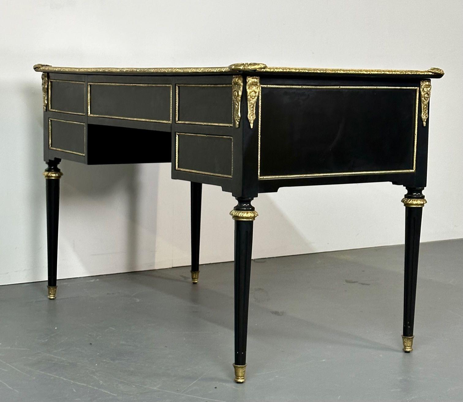 Hollywood-Regency-Schreibtisch, Schreibtisch oder Waschtisch aus Ebenholz, Bronzebeschläge, 1930er Jahre im Angebot 5