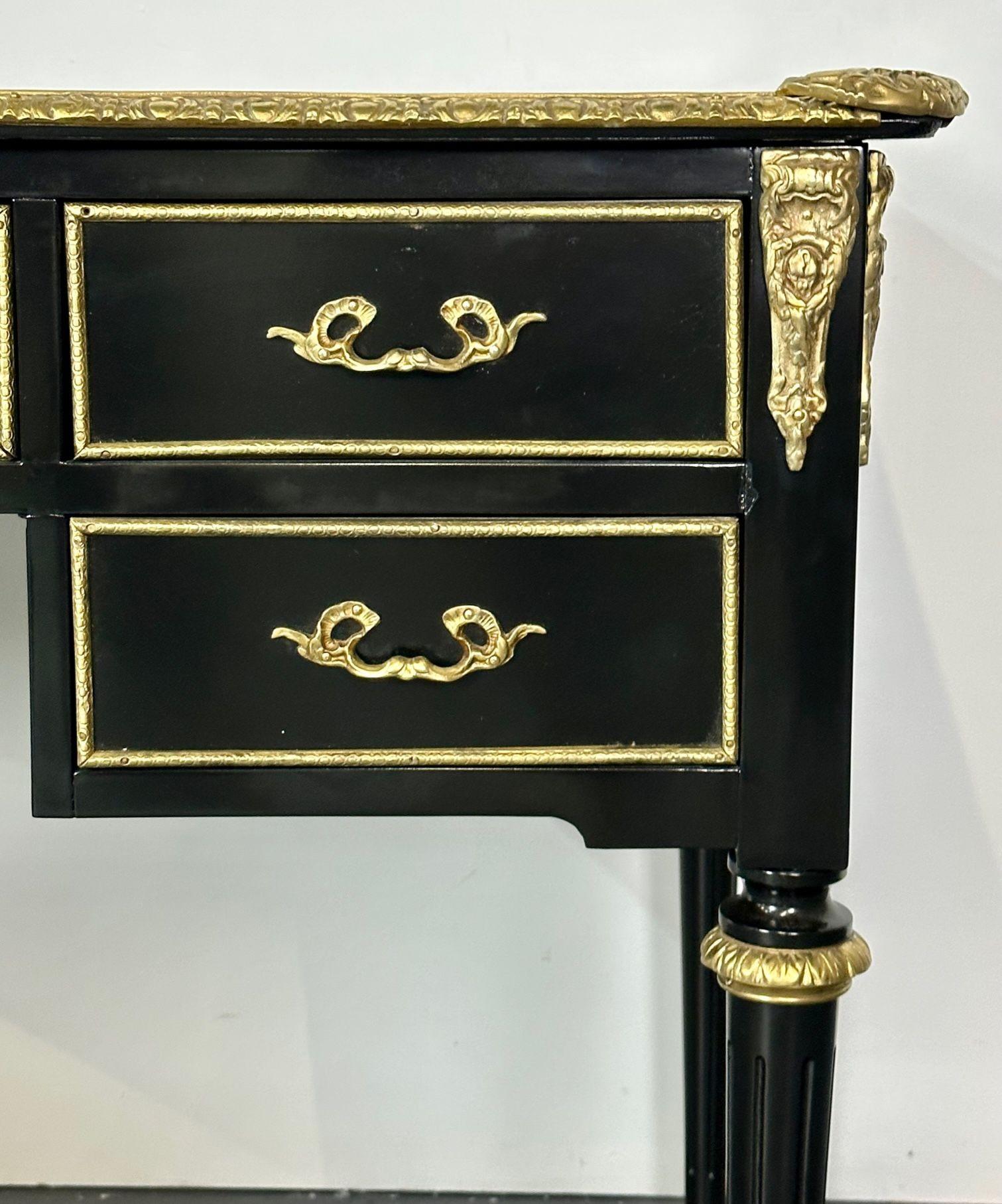 Hollywood Regency Ebony Desk, Writing Table or Vanity, Bronze Mounted, 1930s 9