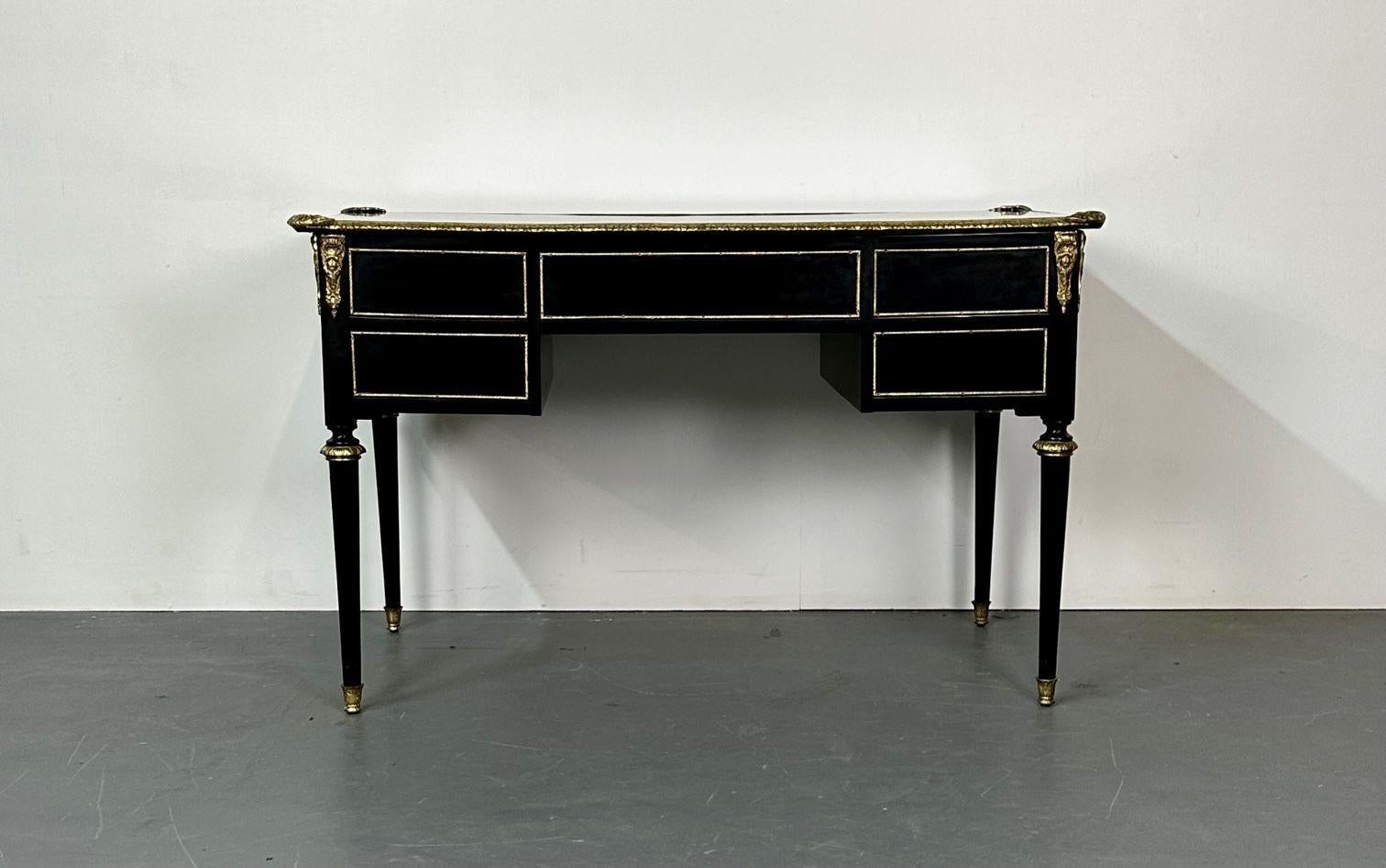 Hollywood Regency Ebony Desk, Writing Table or Vanity, Bronze Mounted, 1930s For Sale 3