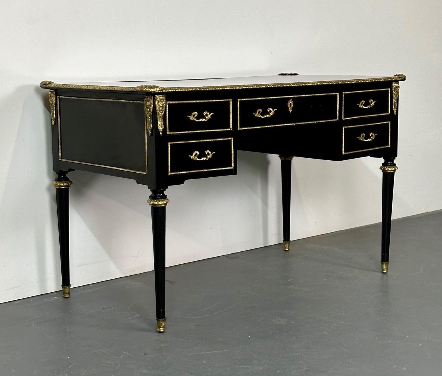 Bureau en ébène de style Hollywood Regency, table d'écriture ou vanité, monté en bronze, années 1930 en vente 3