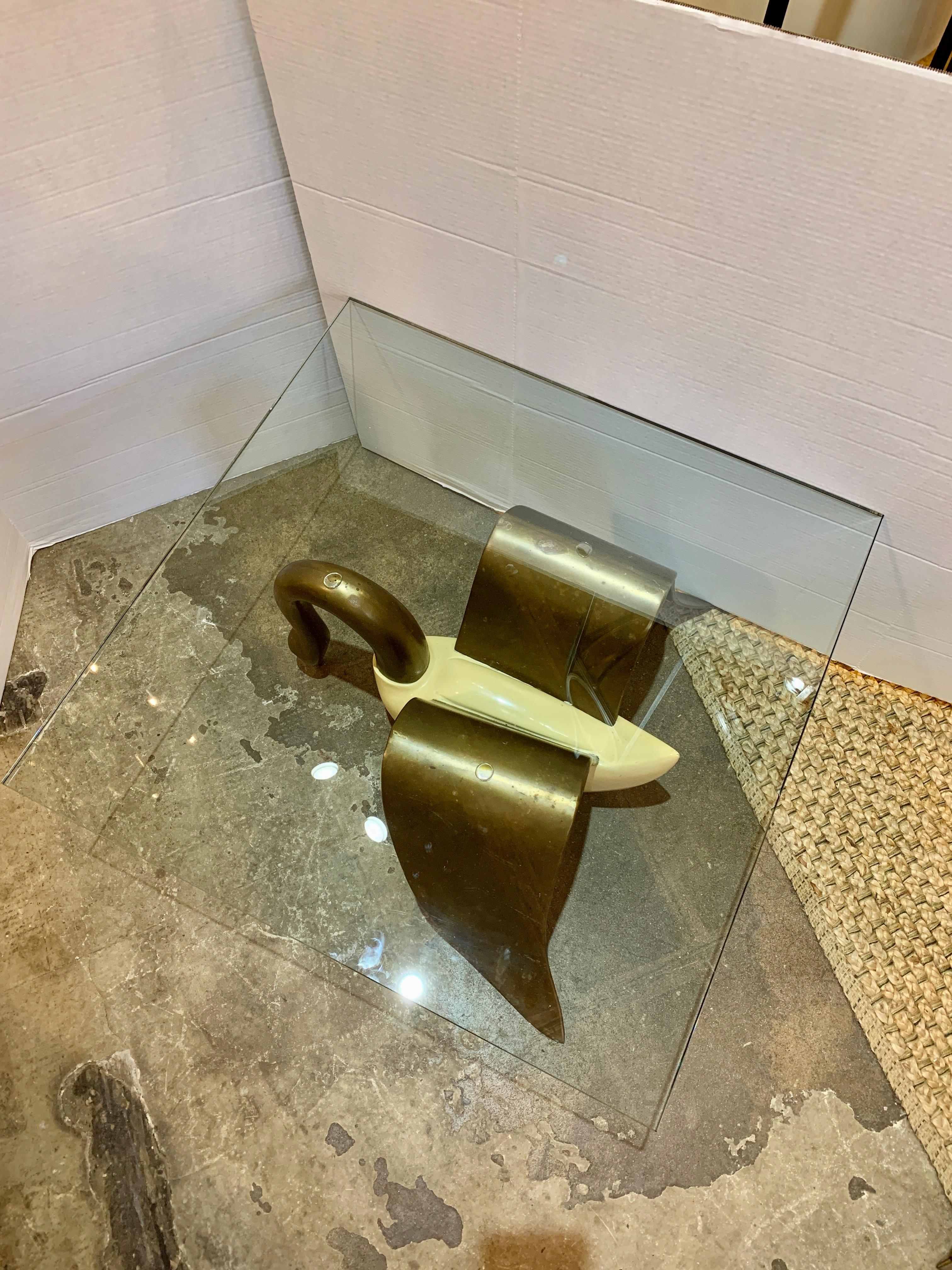 Unique mid century figural brass and lacquered wood swan side table.