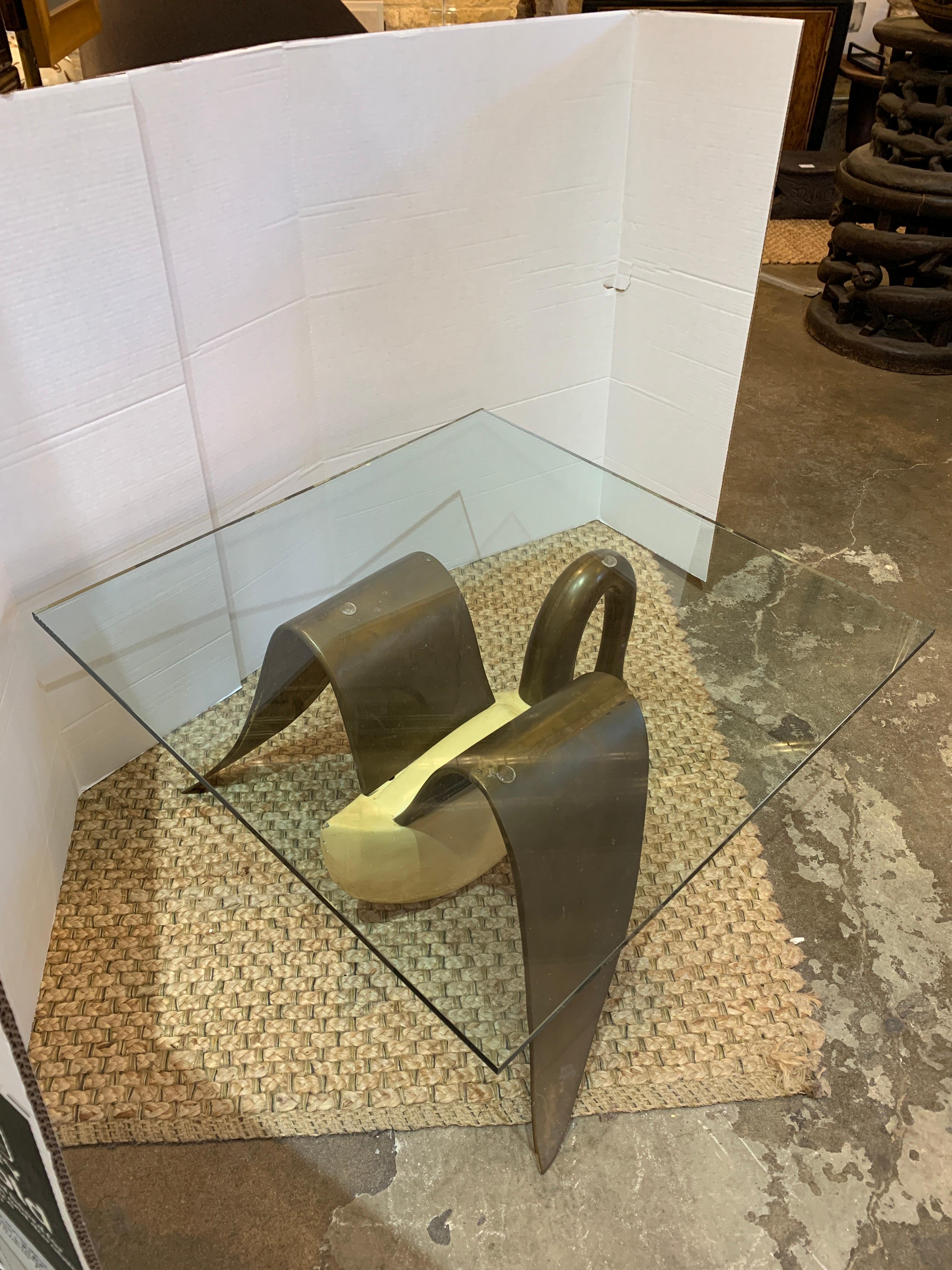 Unknown Hollywood Regency Figural Swan Table Having New ½ Inch Glass Top
