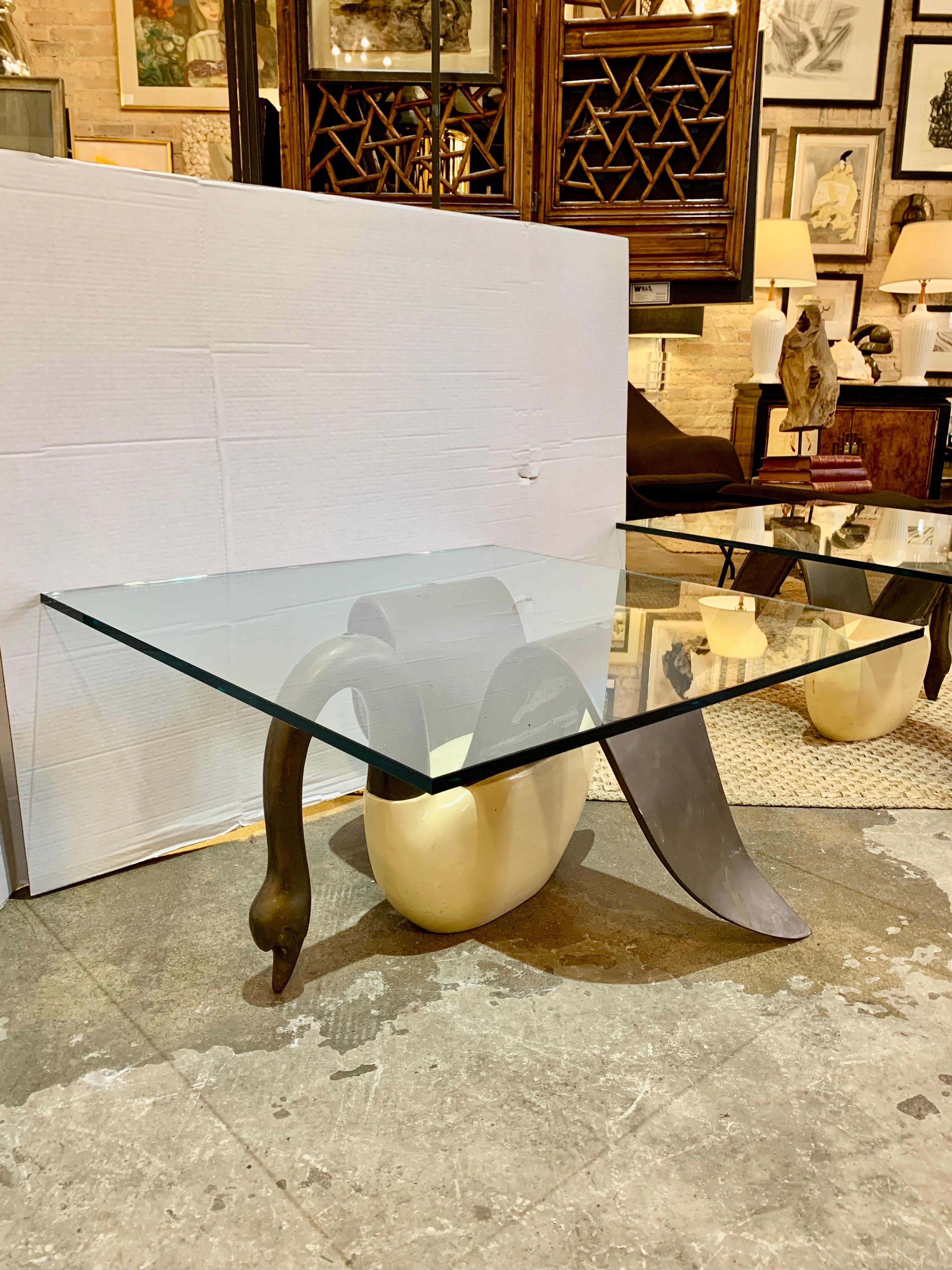 20th Century Hollywood Regency Figural Swan Table Having New ½ Inch Glass Top