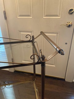 Hollywood Regency French Brass and Glass Two Tier Bar Cart on Wheels