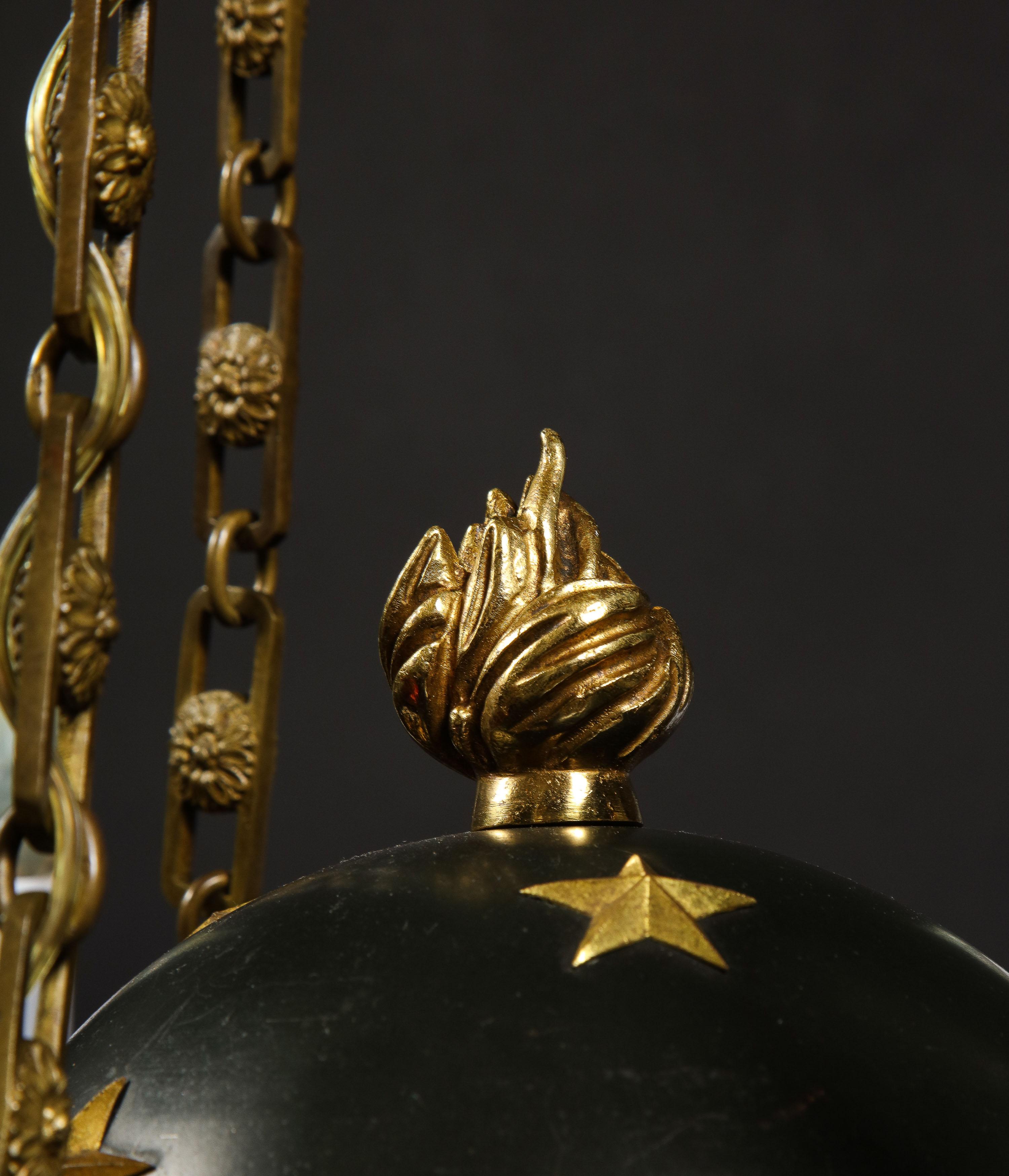 20th Century Hollywood Regency Gilt Bronze and Patinated Bronze Ball Form Swan Chandelier For Sale