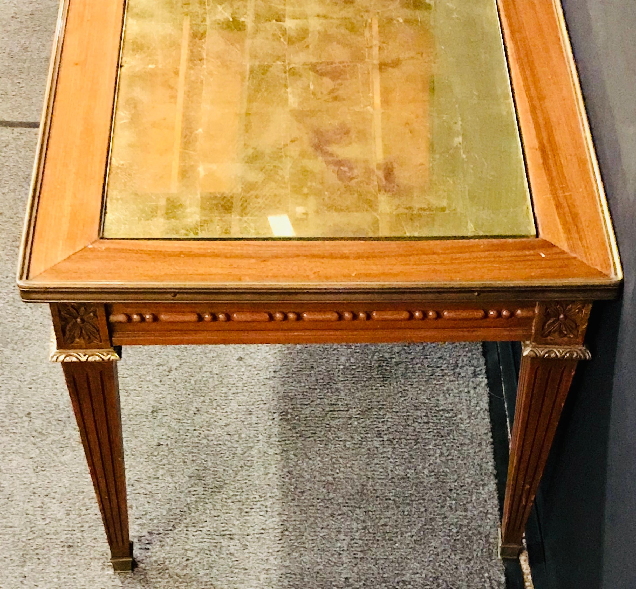 Hollywood Regency Mahogany Gilt Glass Top Jansen Style Coffee Table For Sale 4