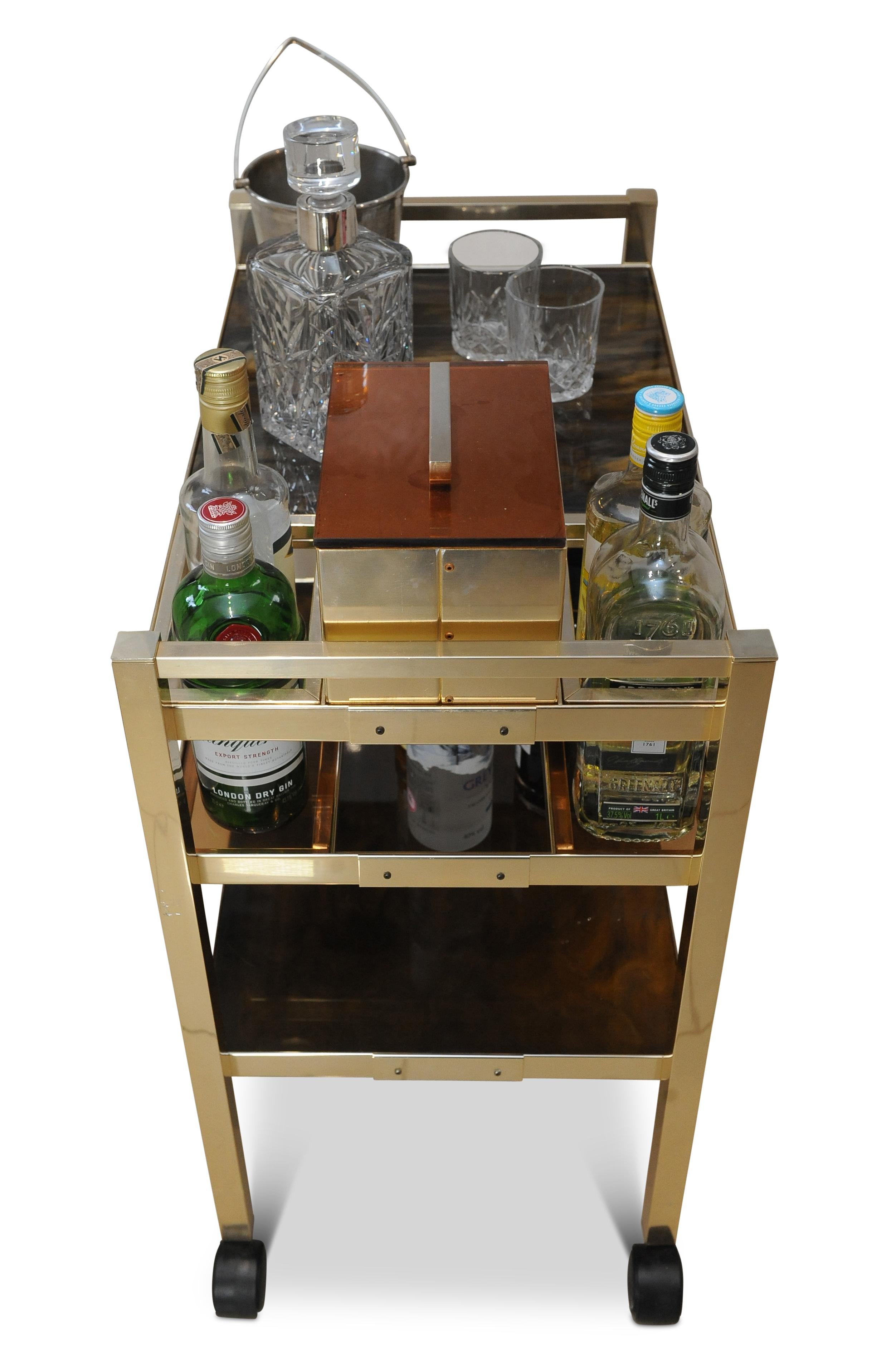 Aluminum A Hollywood Regency Style Aluminium & Lucite Two Tier Bar Cart With Ice Bucket  For Sale
